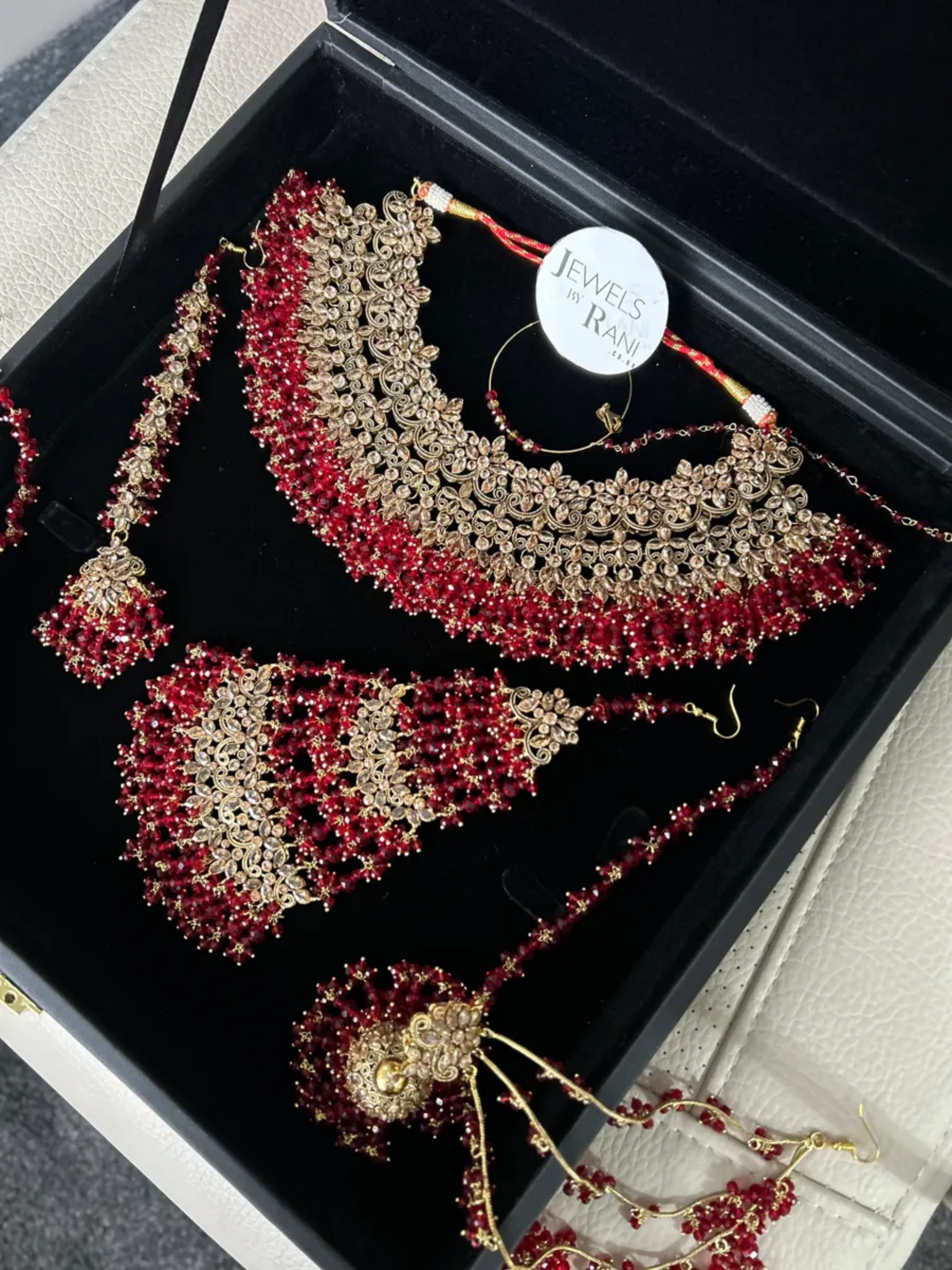 Stunning, Trending Pakistani Deep Red Full Bridal Jewellery Set/ Style 75 - Jewelsbyrani