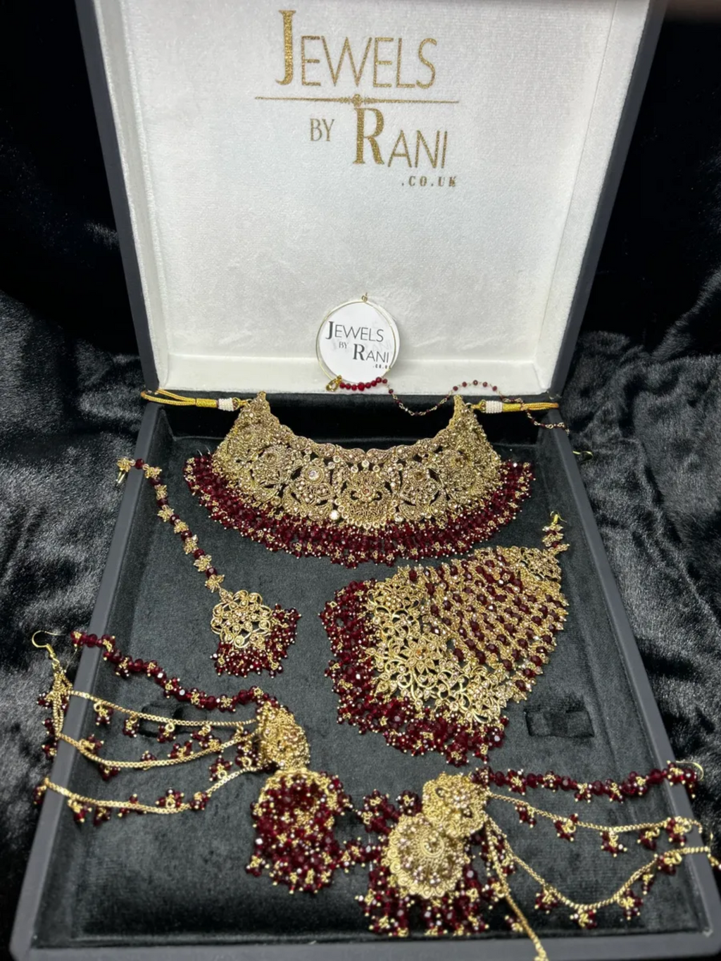 PRE ORDER: 6 Week Making time- Trending Maroon 24 crt Gold Plated Bridal Jewellery Set - Jewelsbyrani