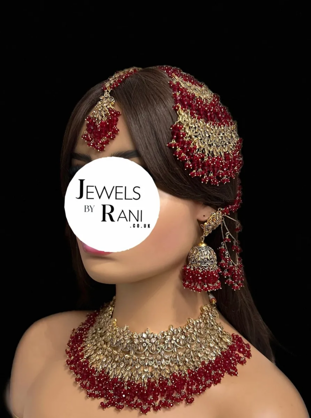 Stunning, Trending Pakistani Deep Red Full Bridal Jewellery Set/ Style 75 - Jewelsbyrani