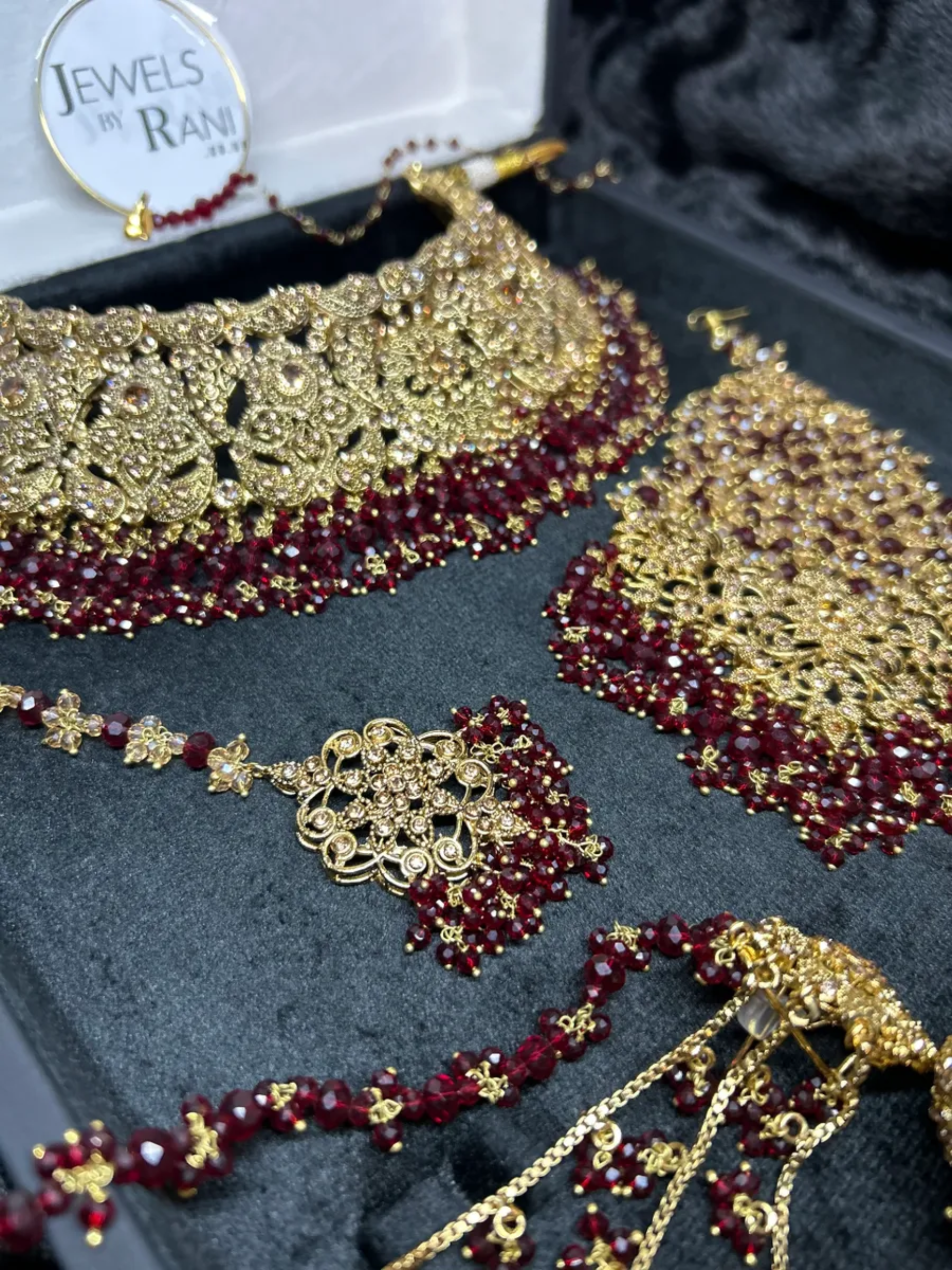 PRE ORDER: 6 Week Making time- Trending Maroon 24 crt Gold Plated Bridal Jewellery Set - Jewelsbyrani