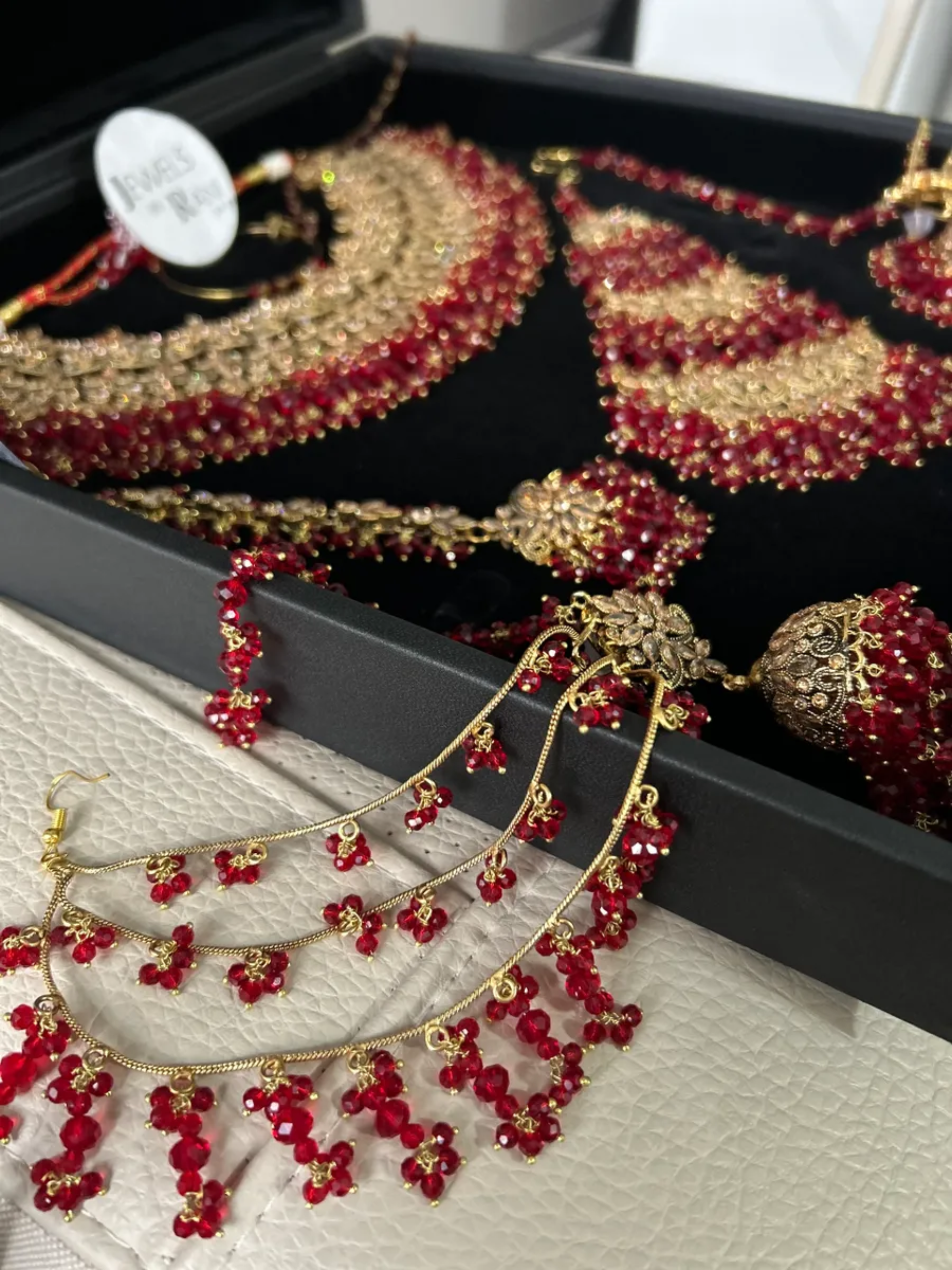 Stunning, Trending Pakistani Deep Red Full Bridal Jewellery Set/ Style 75 - Jewelsbyrani