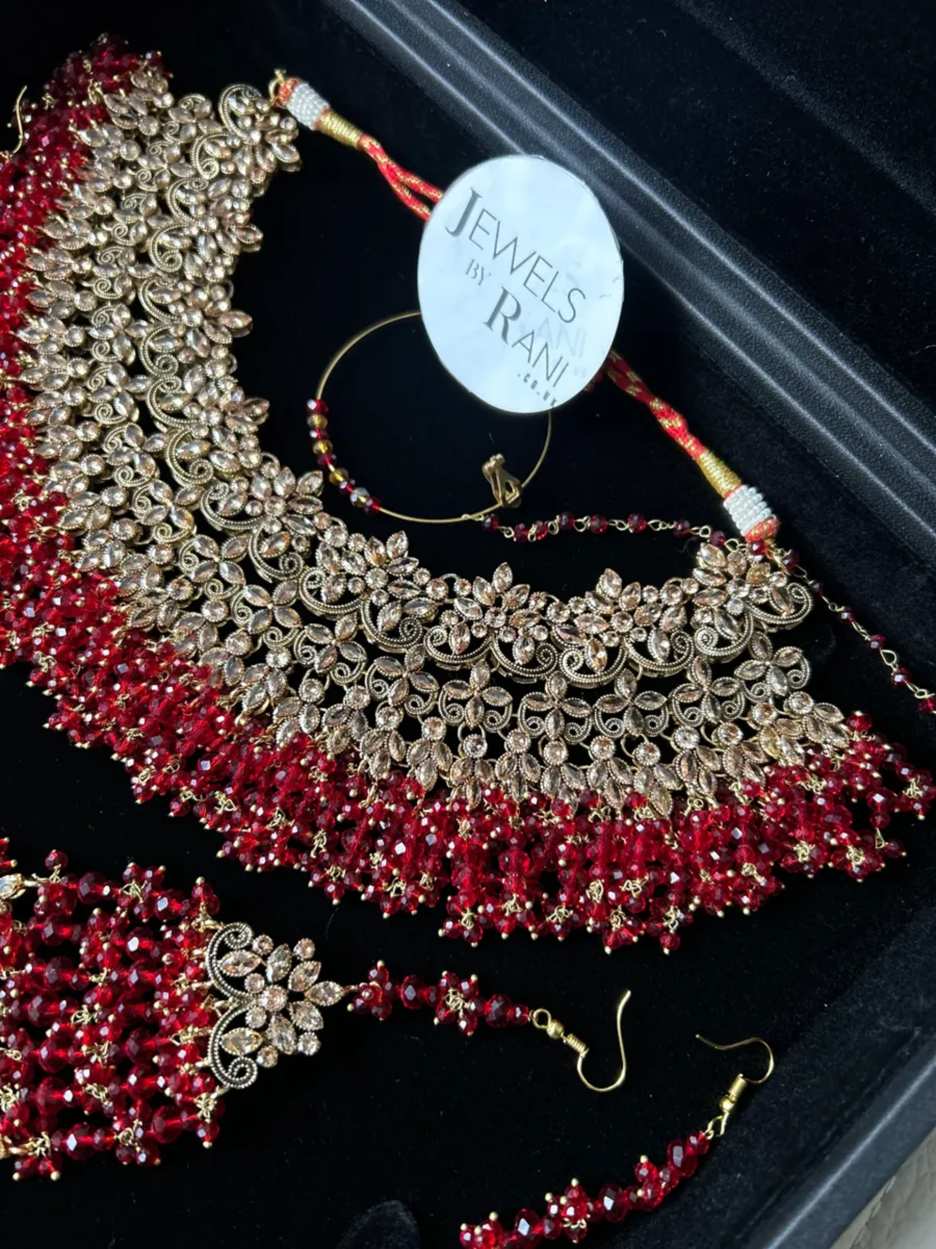 Stunning, Trending Pakistani Deep Red Full Bridal Jewellery Set/ Style 75 - Jewelsbyrani