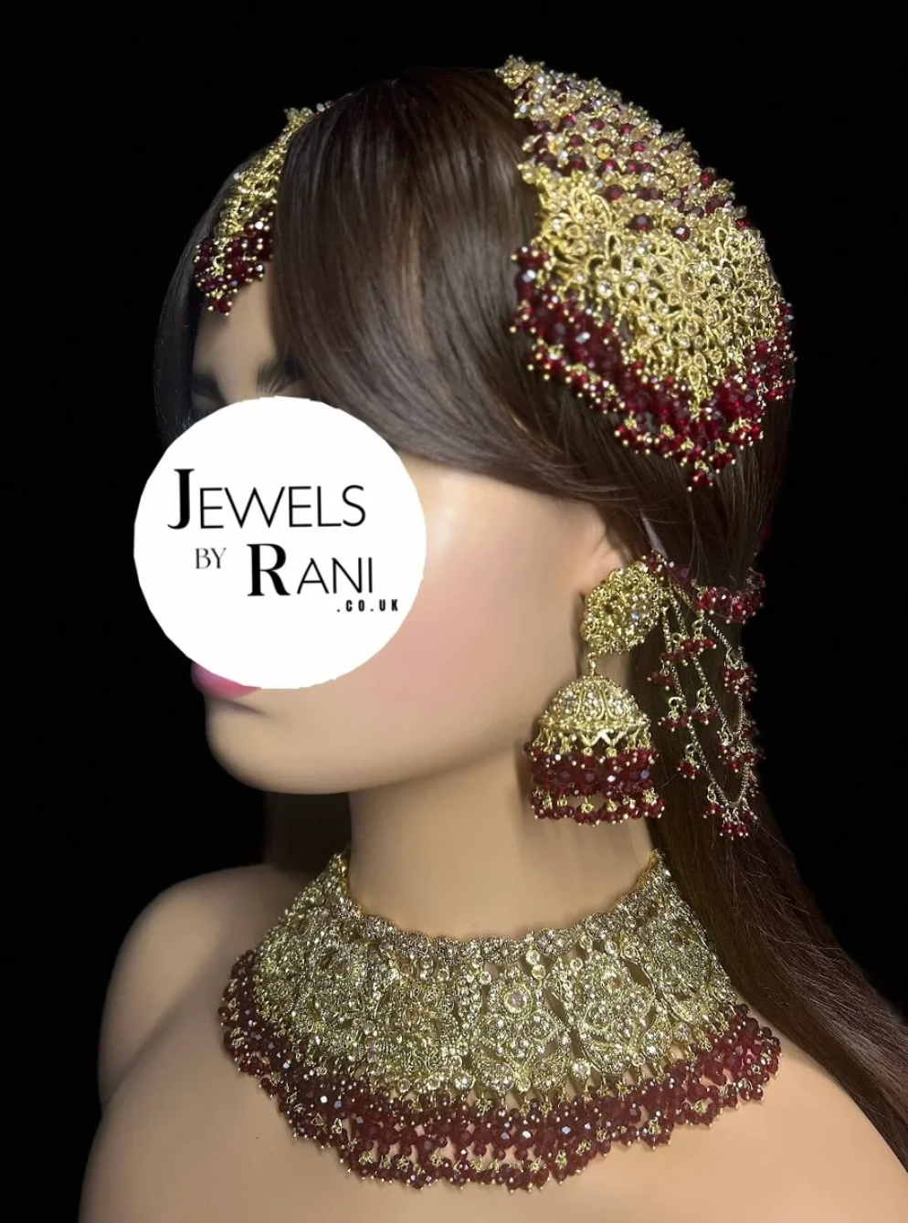 PRE ORDER: 6 Week Making time- Trending Maroon 24 crt Gold Plated Bridal Jewellery Set - Jewelsbyrani