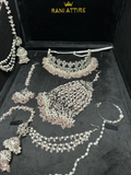 Pakistani Silver and Pink Choker + Baby Pink with Pearls heavily beaded Bridal Set - Jewelsbyrani