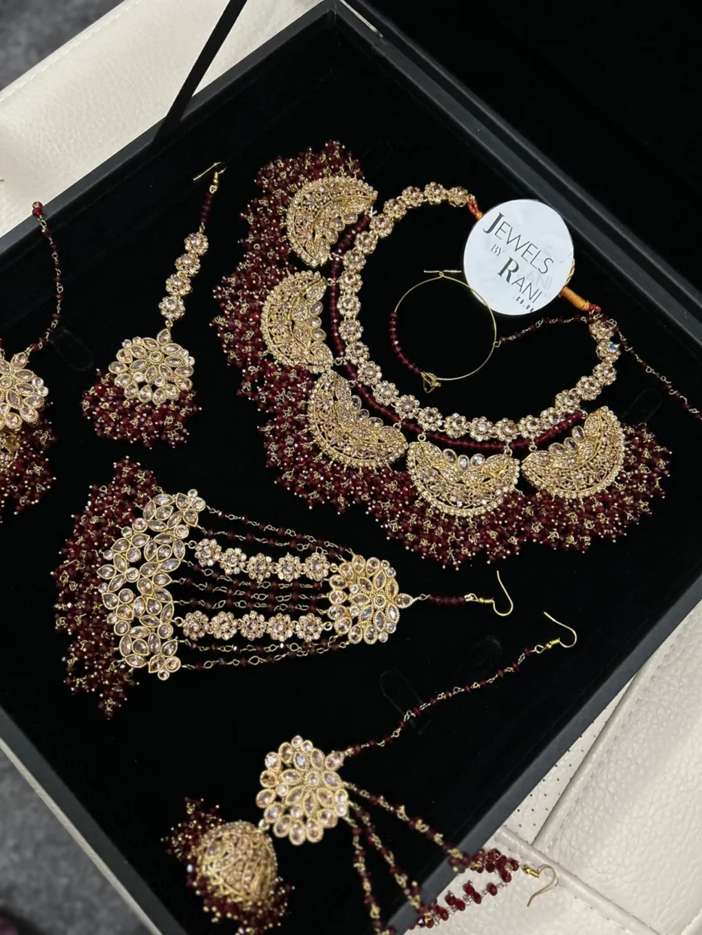 Beautiful Unique Deep Red Bridal Necklace set - Jewelsbyrani