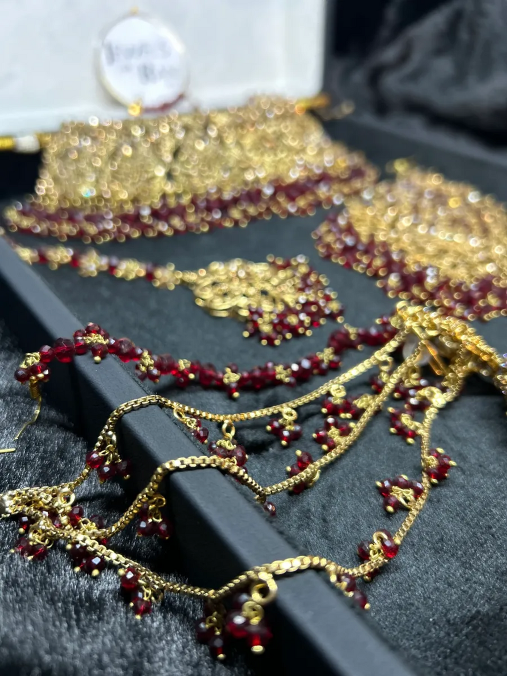 PRE ORDER: 6 Week Making time- Trending Maroon 24 crt Gold Plated Bridal Jewellery Set - Jewelsbyrani