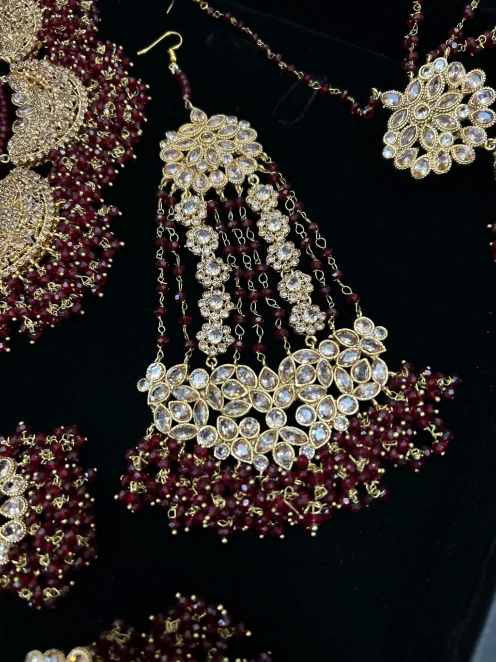 Beautiful Unique Deep Red Bridal Necklace set - Jewelsbyrani
