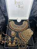 PRE ORDER: 6 Week Making time- Beautiful Maroon & Gold 24 crt Gold Plated Bridal Jewellery Set - Jewelsbyrani