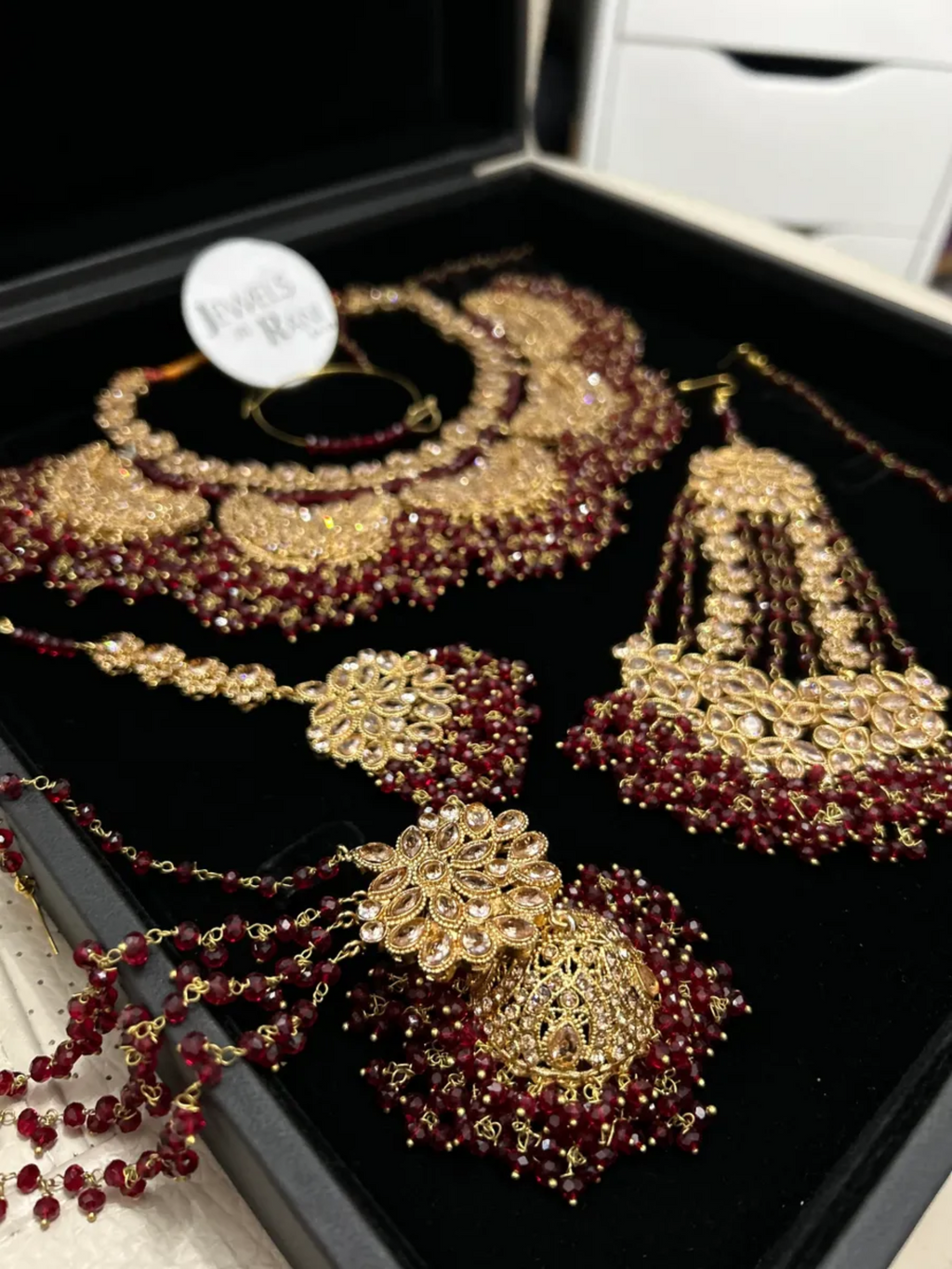 Beautiful Unique Deep Red Bridal Necklace set - Jewelsbyrani