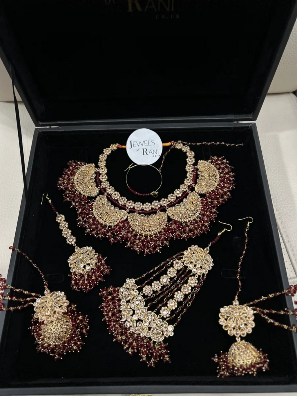 Beautiful Unique Deep Red Bridal Necklace set - Jewelsbyrani