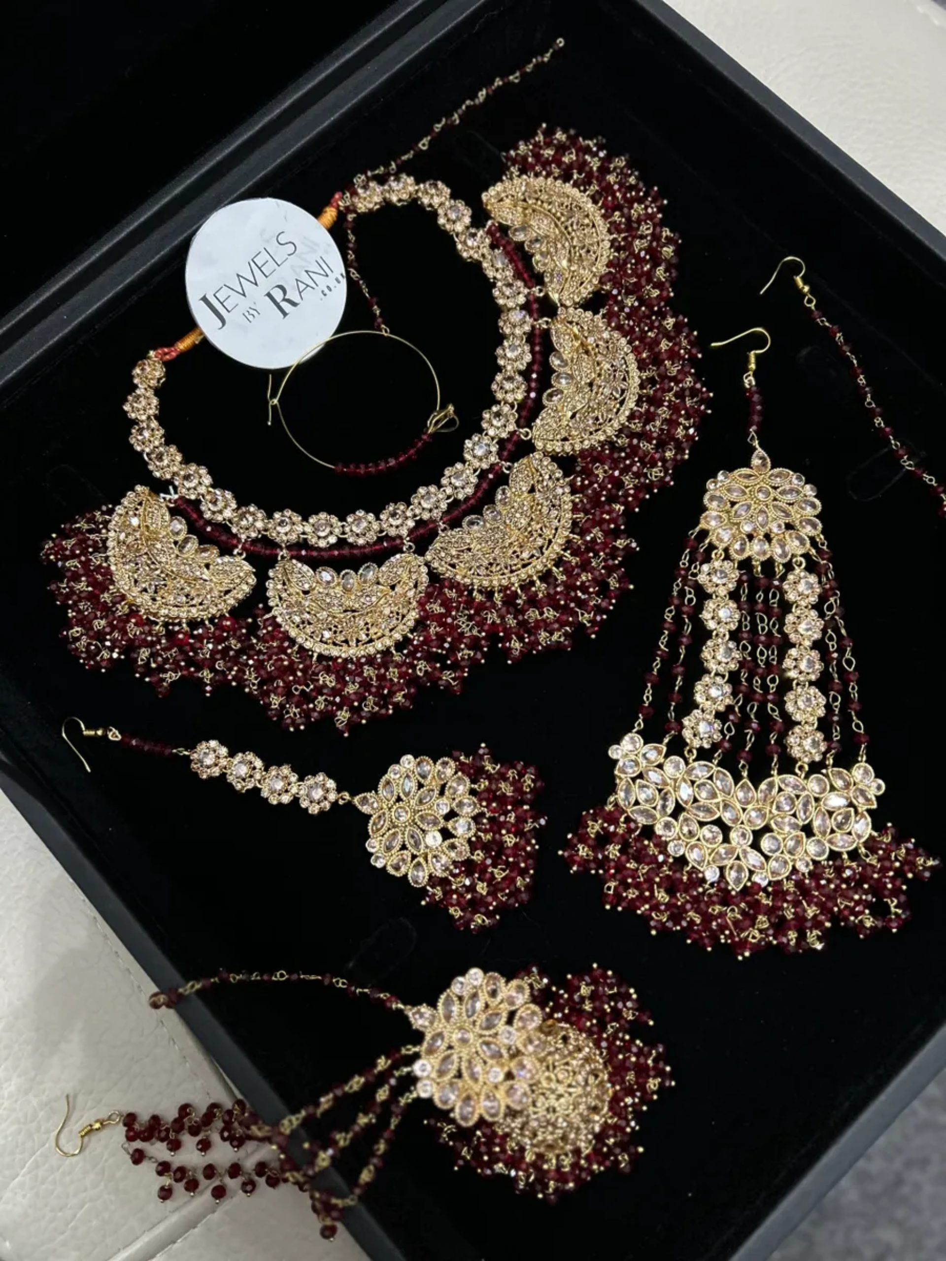 Beautiful Unique Deep Red Bridal Necklace set - Jewelsbyrani