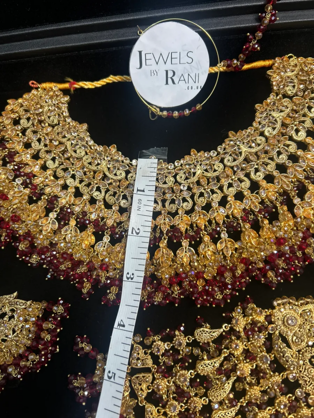 Stunning, Maroon & Gold Pakistani Full Bridal Necklace Set - Jewelsbyrani
