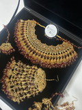 Stunning, Maroon & Gold Pakistani Full Bridal Necklace Set - Jewelsbyrani