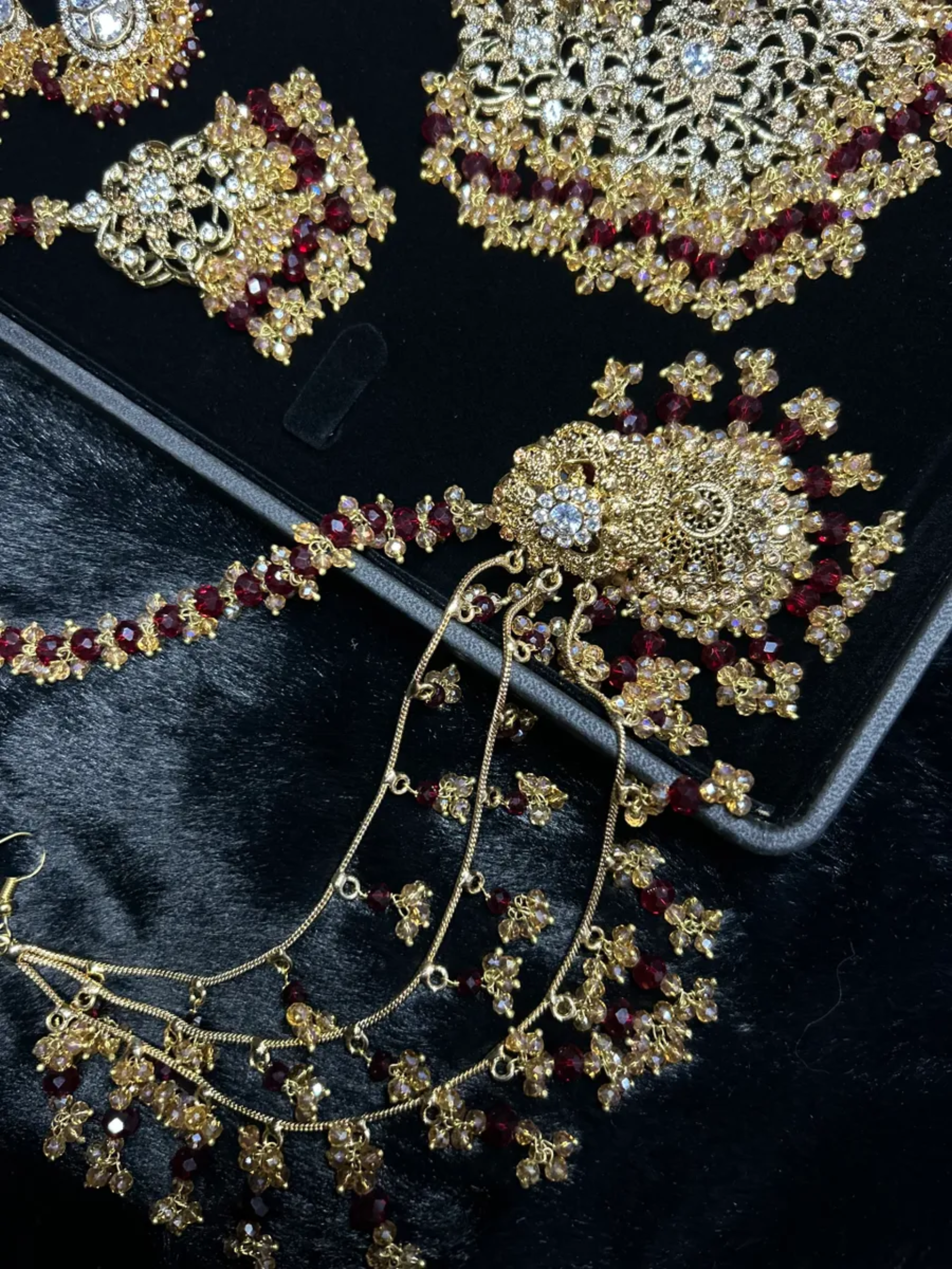 PRE ORDER: 6 Week Making time- Trending Maroon & Silver 24 crt Gold Plated Bridal Jewellery Set - Jewelsbyrani