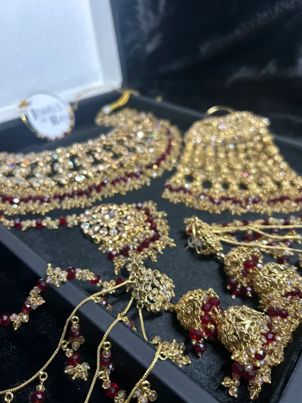 PRE ORDER: 6 Week Making time- Beautiful Maroon & Gold 24 crt Gold Plated Bridal Jewellery Set - Jewelsbyrani