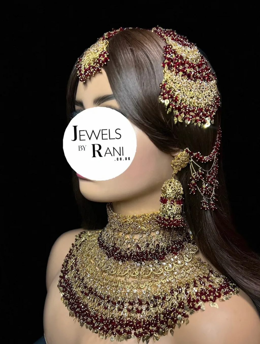Pre Order 6 Weeks- Beautiful Pakistani Maroon & Gold Double Chocker Necklace Set - 24crt Gold Plated - Jewelsbyrani