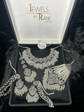 Stunning White necklace set, with heavily beaded earrings & tikka - Jewelsbyrani