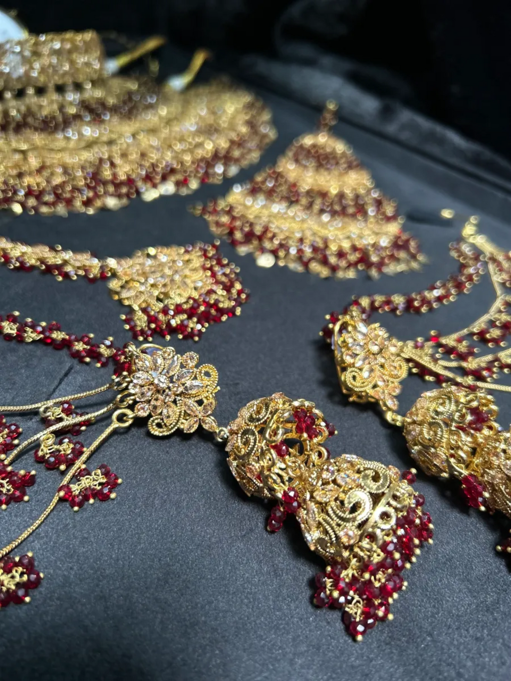 Pre Order 6 Weeks- Beautiful Pakistani Maroon & Gold Double Chocker Necklace Set - 24crt Gold Plated - Jewelsbyrani