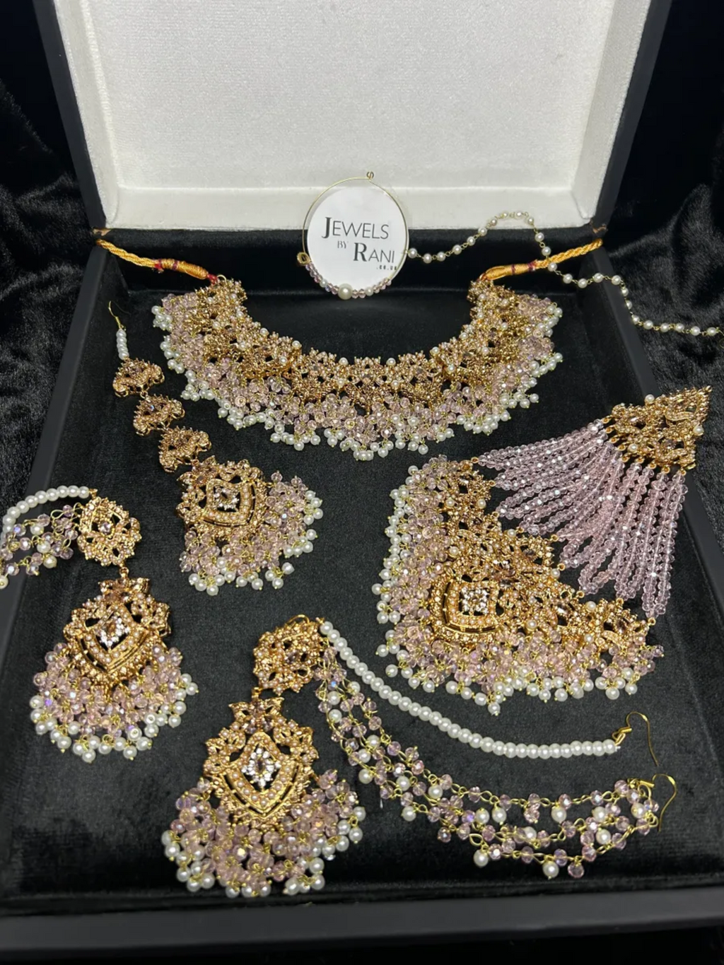 New Beautiful Baby Pink & Gold Pakistani Bridal Jewellery Set - Jewelsbyrani