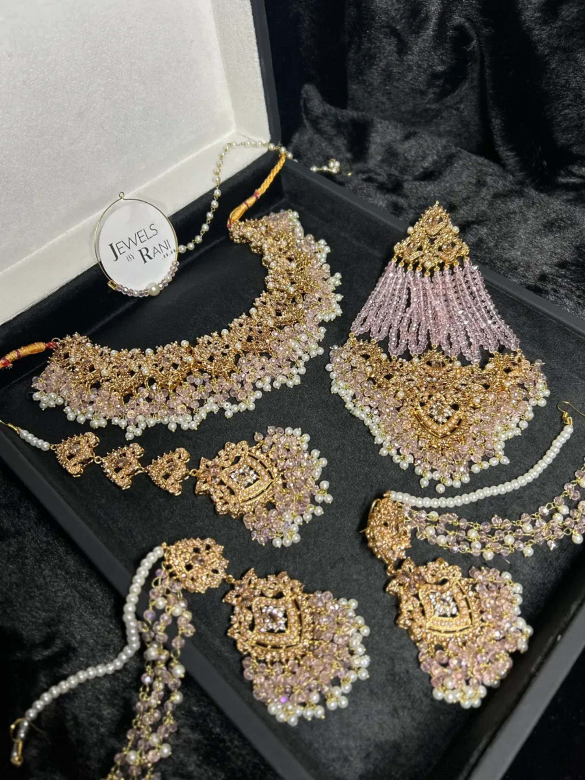 New Beautiful Baby Pink & Gold Pakistani Bridal Jewellery Set - Jewelsbyrani
