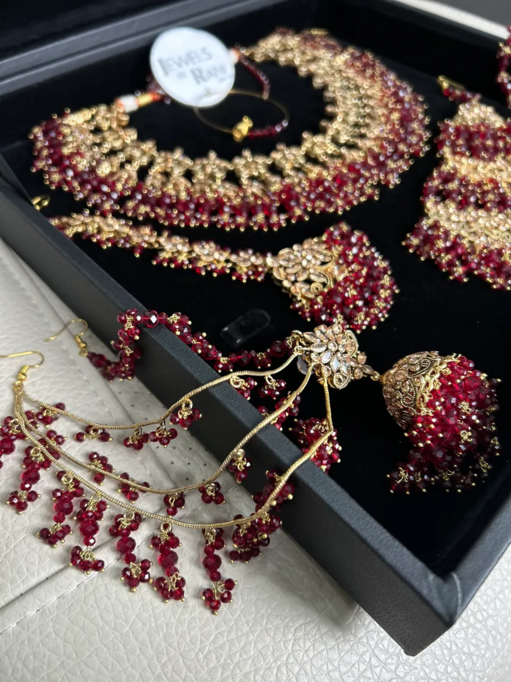 Elegant Maroon and Gold Full Pakistani Bridal Jewellery Set/ Style 30 - Jewelsbyrani