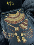 Pre Order 6 Weeks- Beautiful Pakistani Maroon & Gold Double Chocker Necklace Set - 24crt Gold Plated - Jewelsbyrani