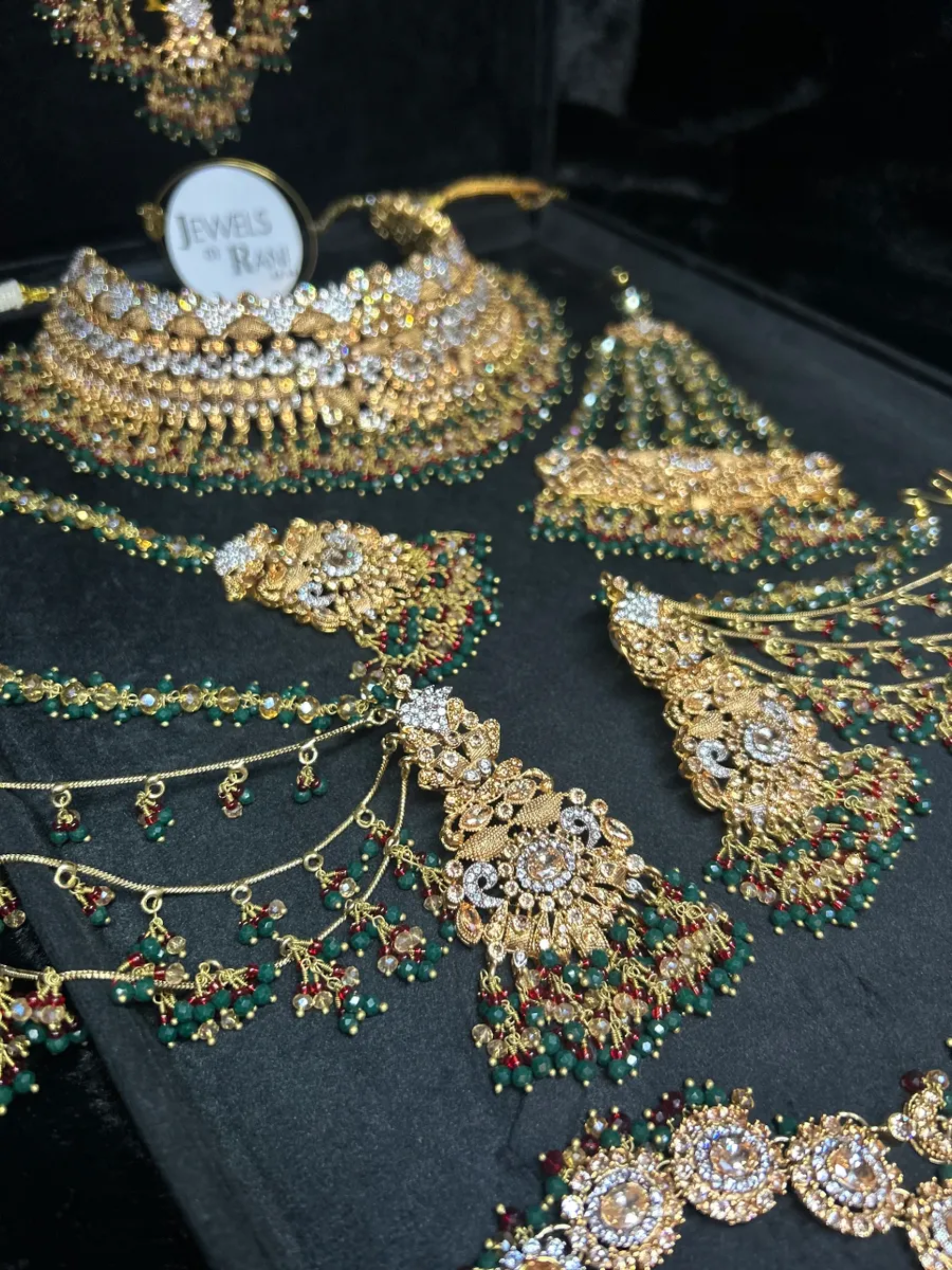 PRE ORDER 6 Weeks - Green, Deep red and Silver Necklace Set + Mala + Hand Piece - 24crt Gold Plated