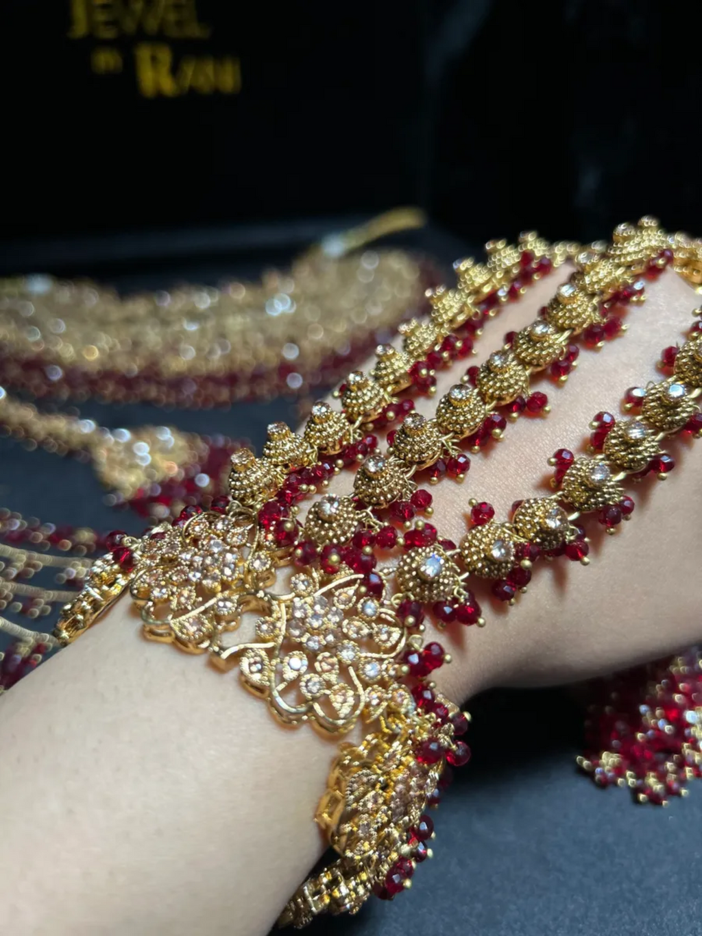 Pre Order 6 Weeks - 24crt Gold Plated Maroon Bridal Hand Piece ONLY |Angla - Jewelsbyrani