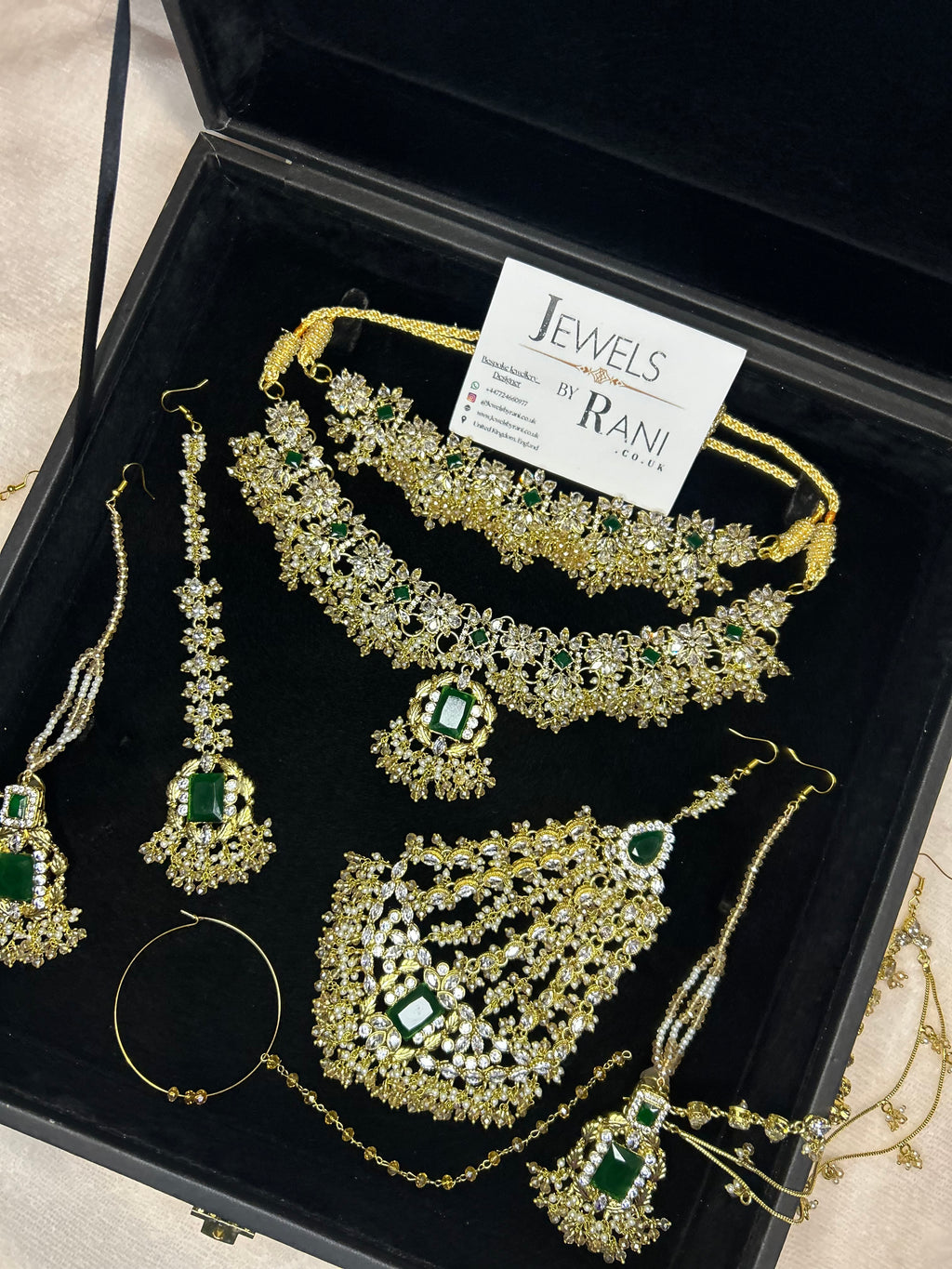 Beautiful Gold,White and Green 22crt Gold Plated Bridal Jewellery Set | Perfect for any occasion -Style 42186