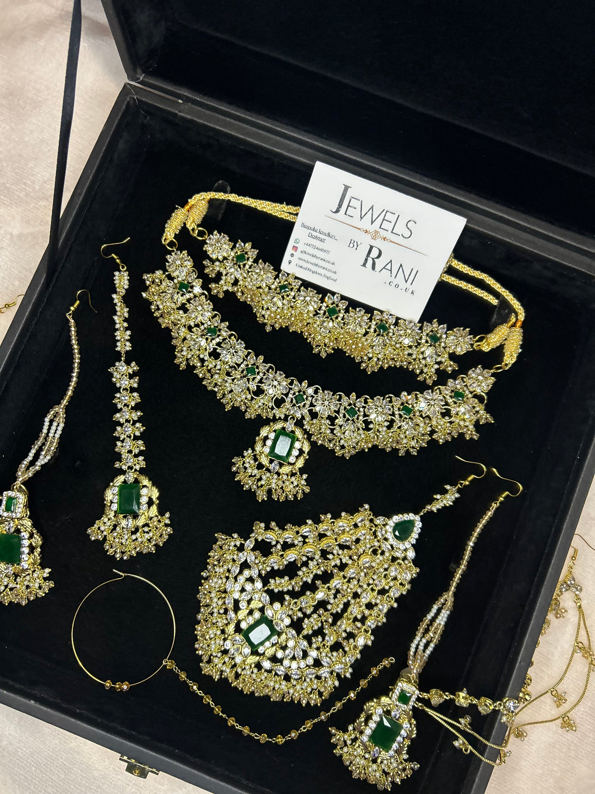 Beautiful Gold,White and Green 22crt Gold Plated Bridal Jewellery Set | Perfect for any occasion -Style 42186