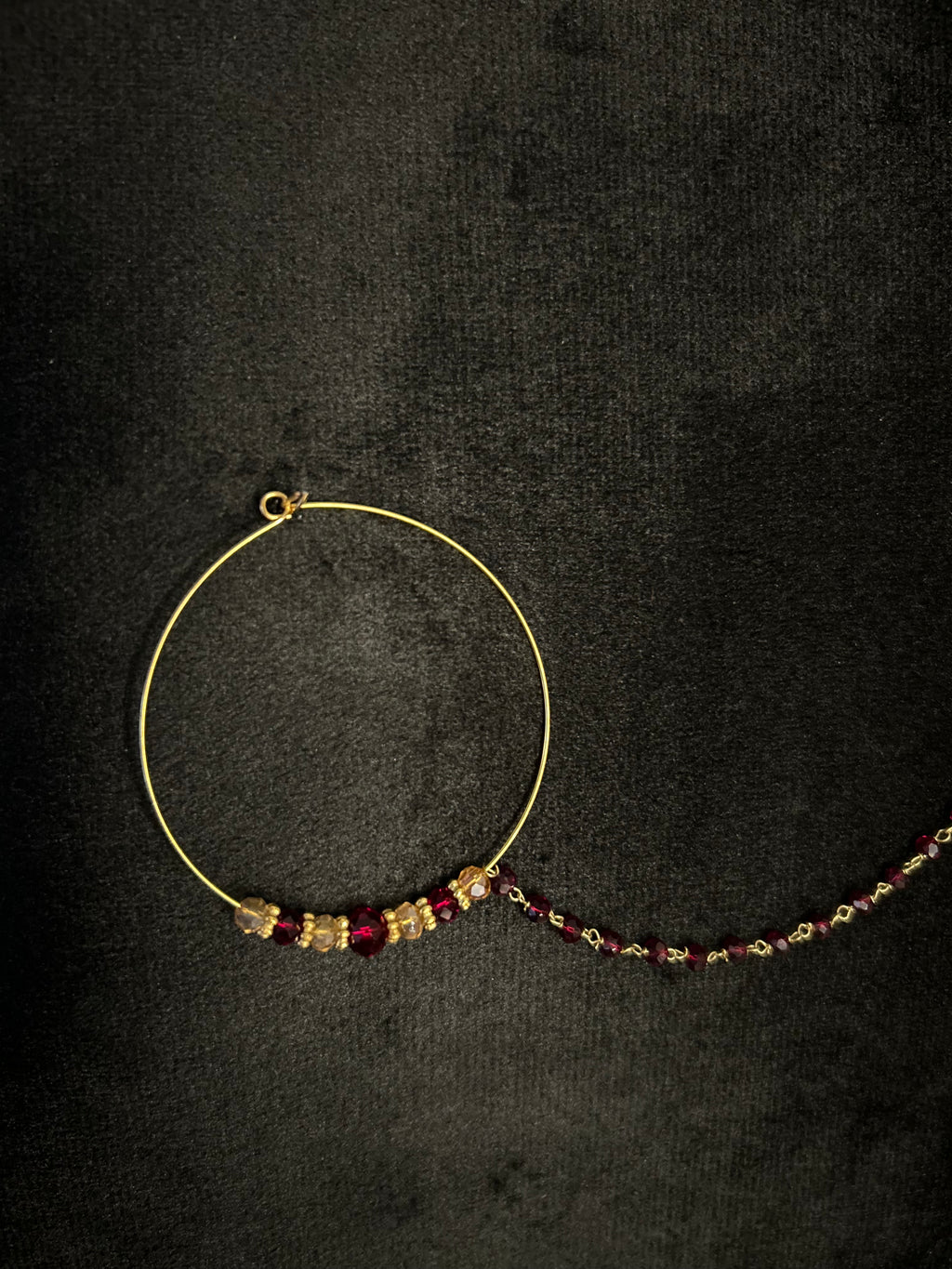Beautiful Maroon and Gold Bridal Nose Ring Nathli Nose Hoop | Design 11