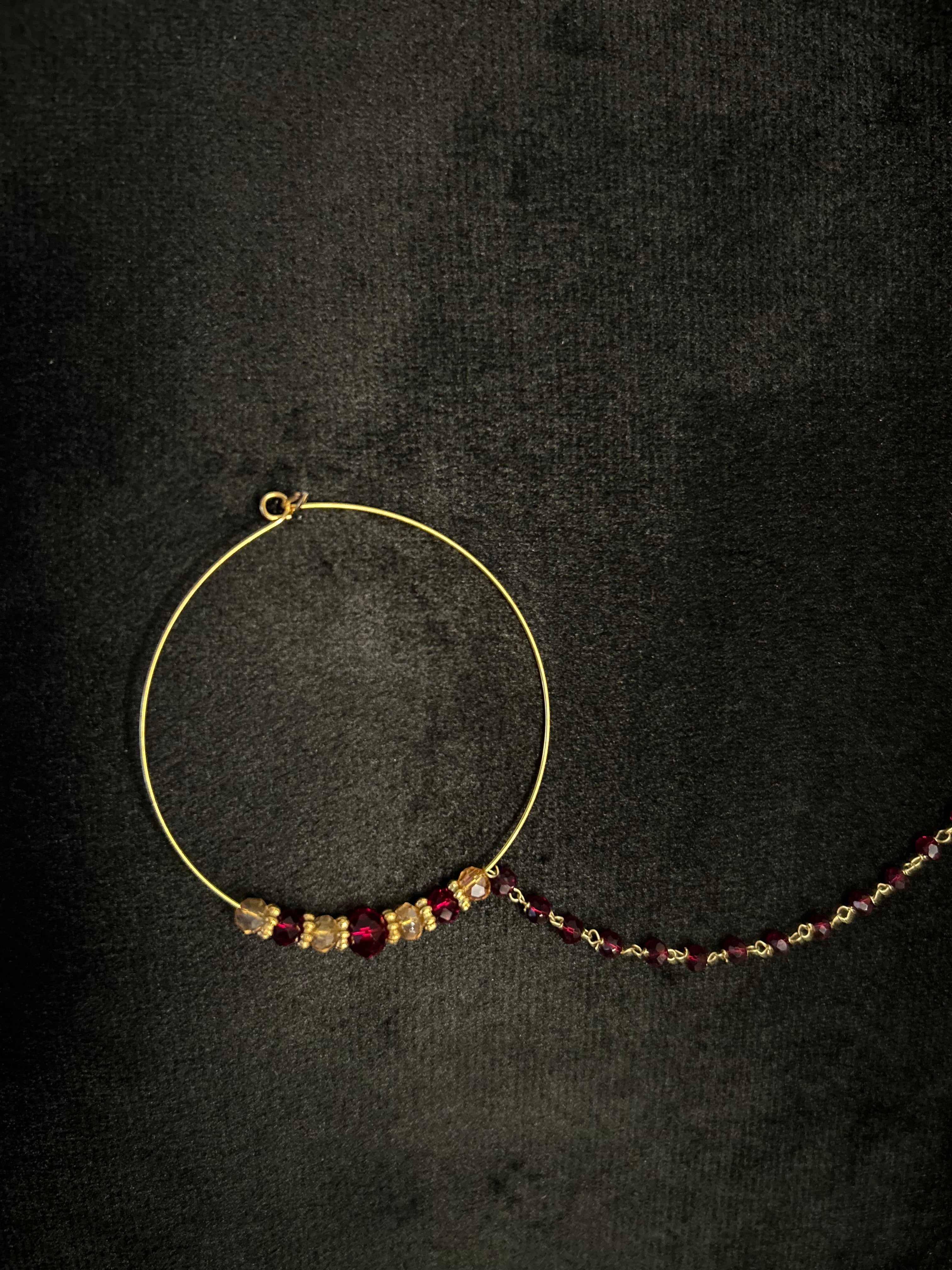 Beautiful Maroon and Gold Bridal Nose Ring Nathli Nose Hoop | Design 11