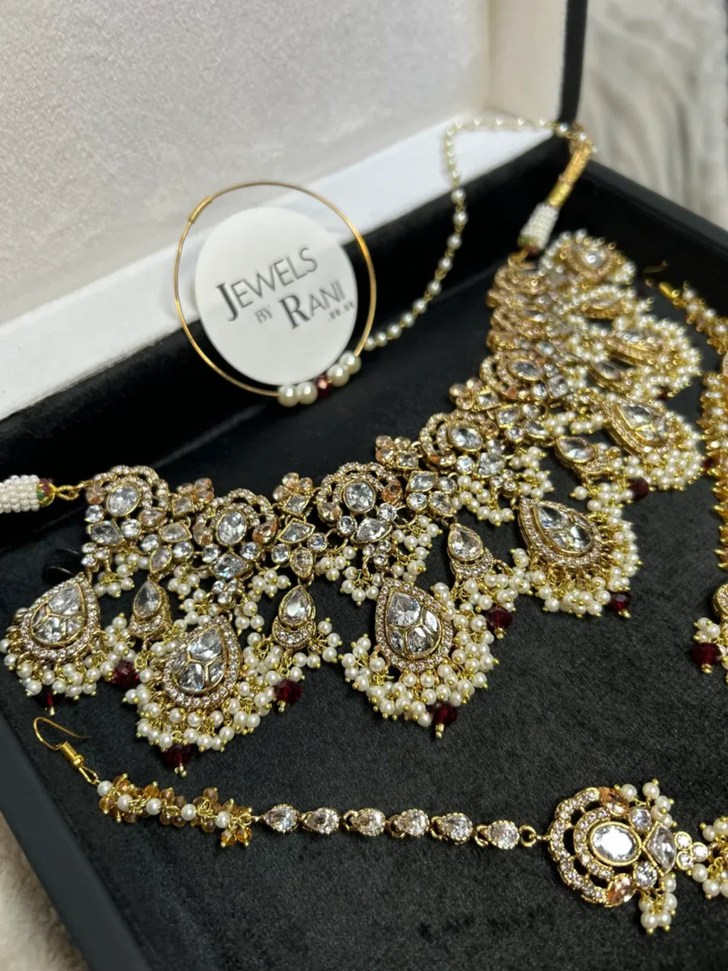 Beautiful Maroon, Pearly White & Gold 22 crt Gold Plated Bridal Jewellery Set