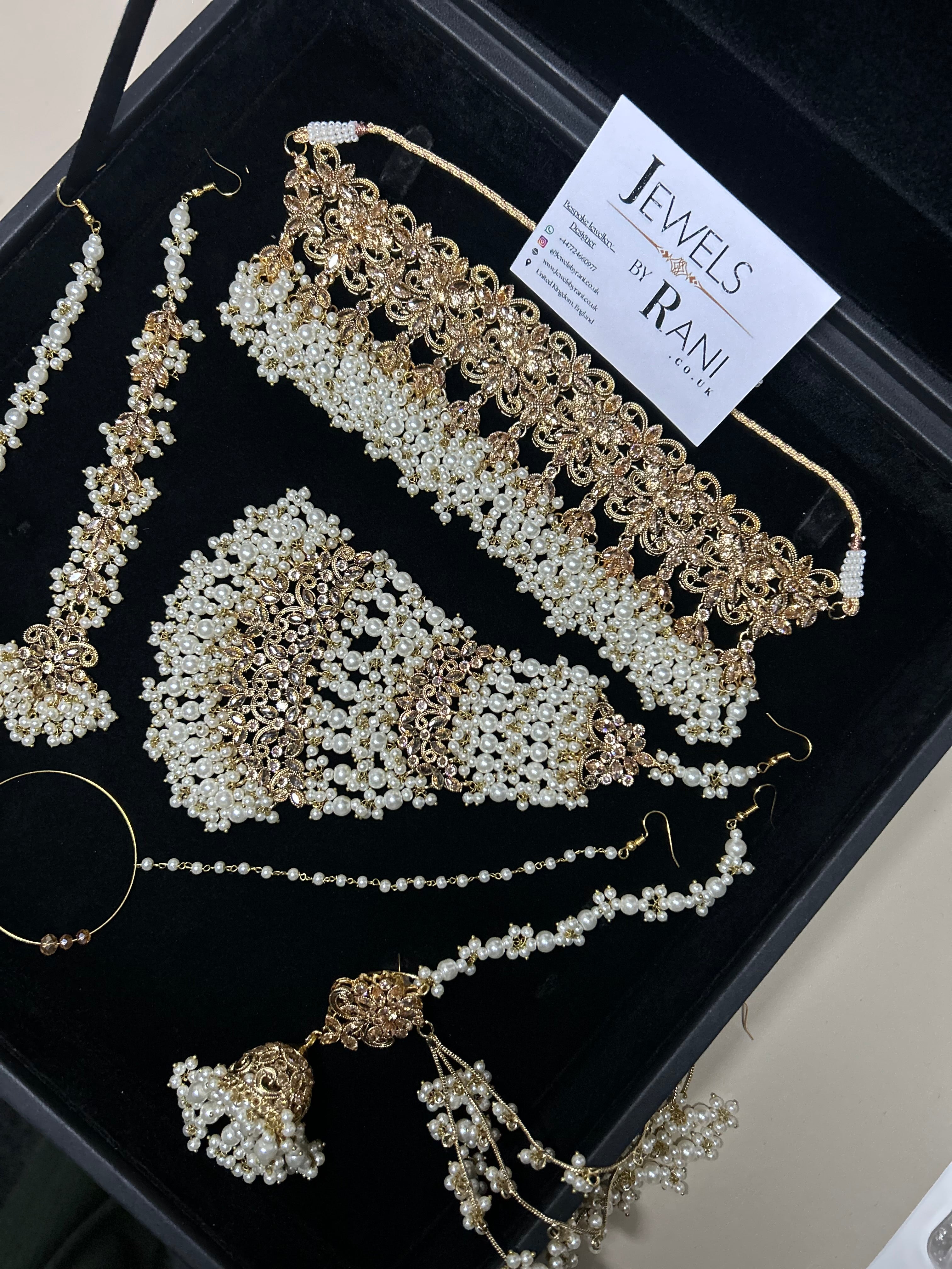 Pearly White & Gold Bridal Choker Jewellery Set Style 480