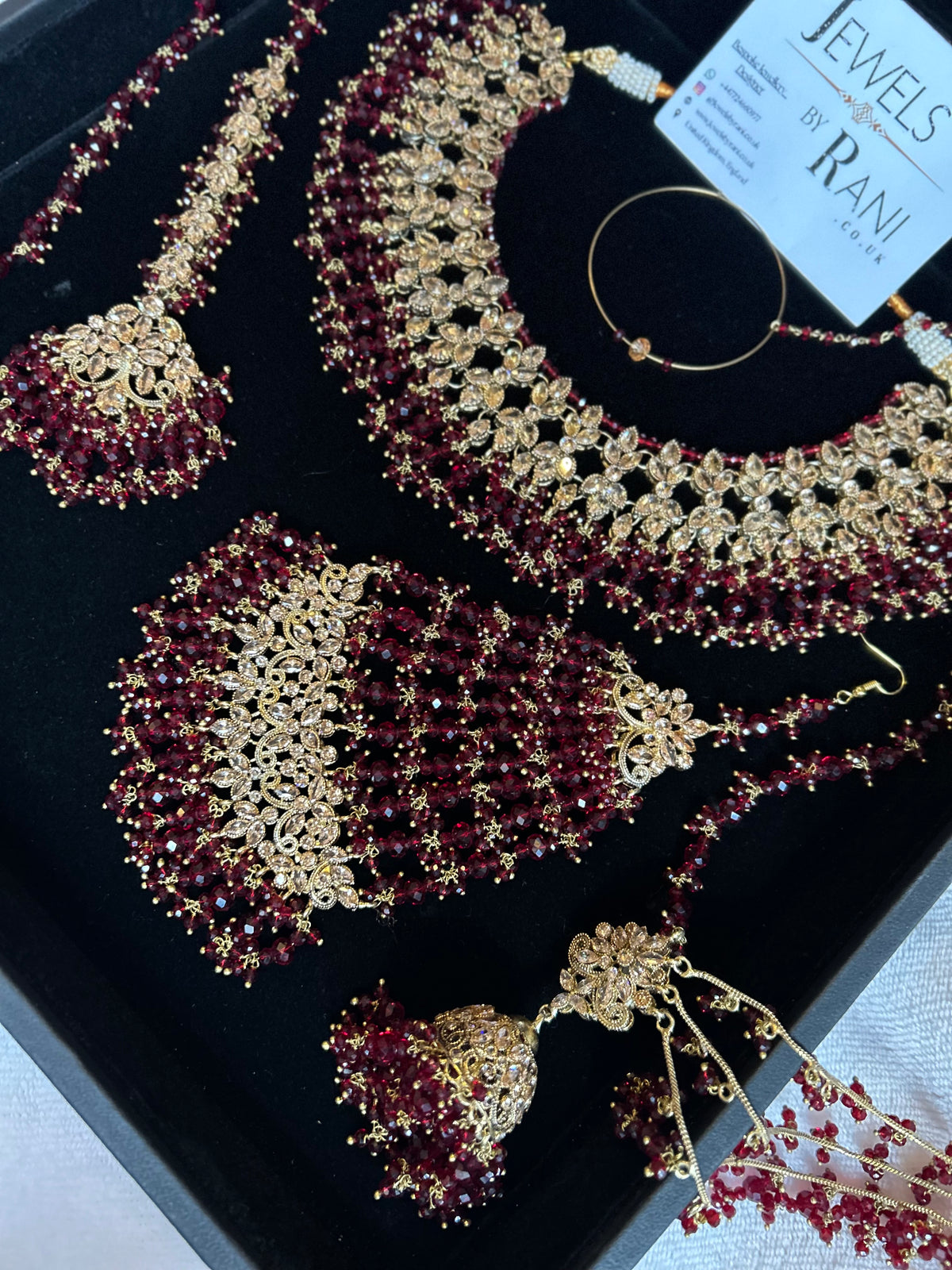 22crt Gold Plated  - Maroon and Gold Bridal Set Style 3863