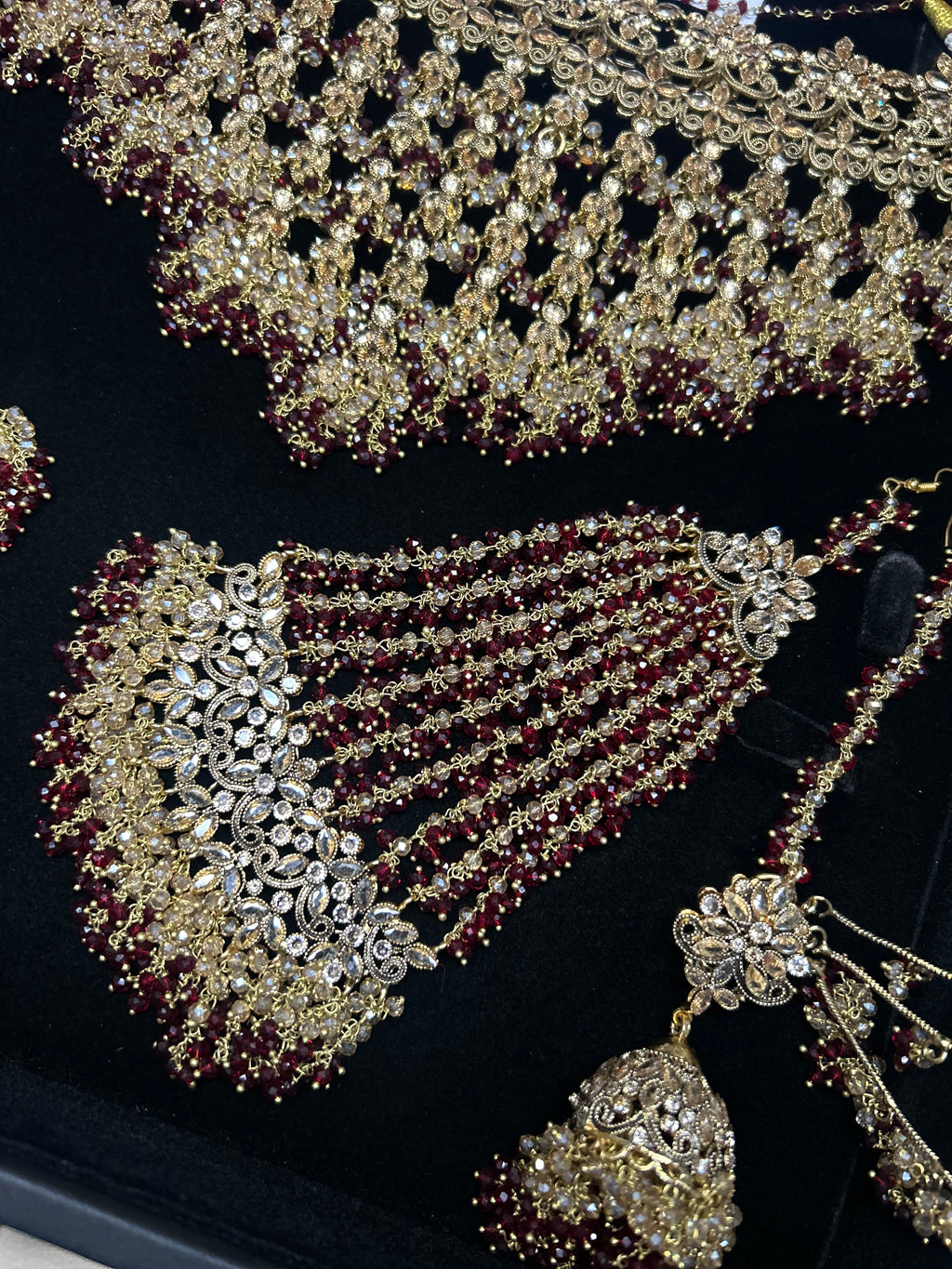 Style 2 - Maroon and Gold Dangle Bridal Jewellery Set