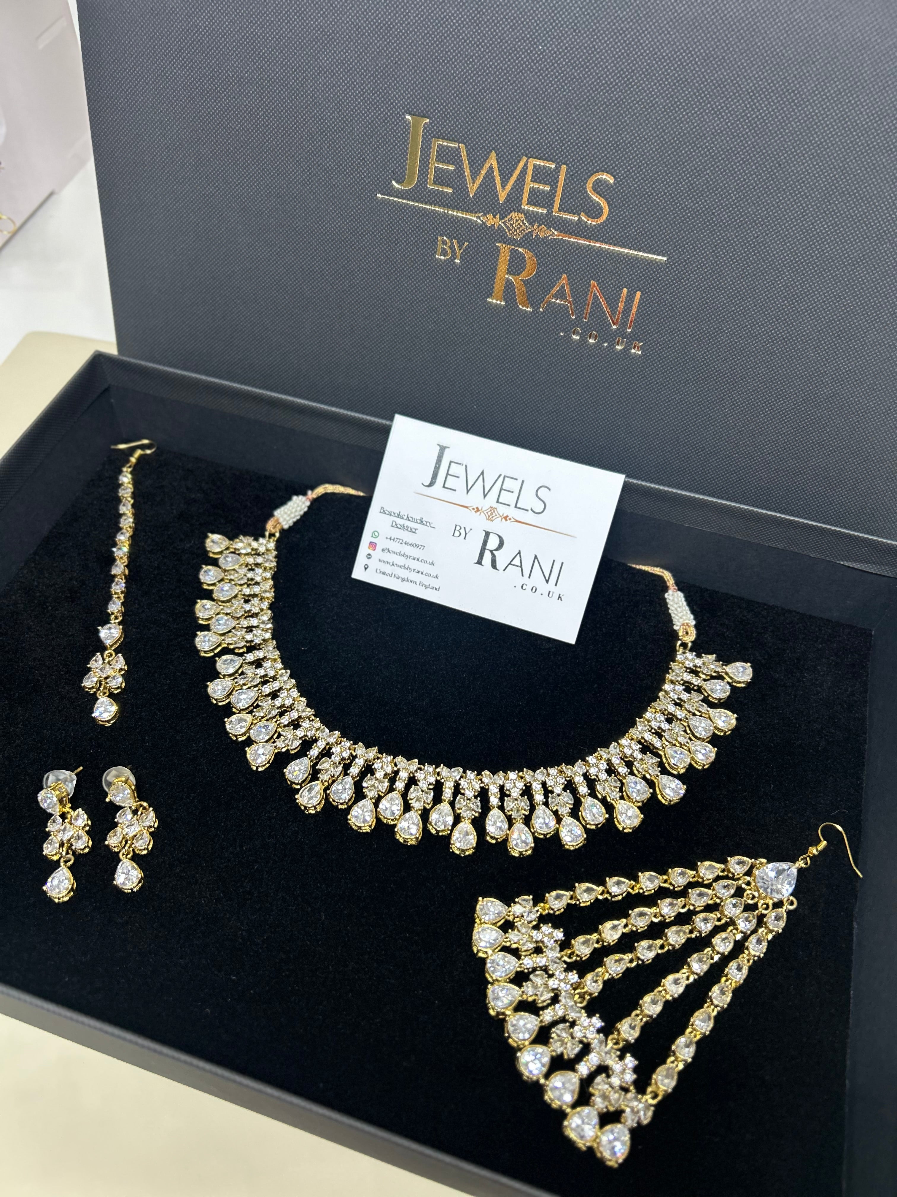 Beautiful Silver Stoned Bridal Jewellery Set 22crt Gold Plated