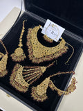PRE ORDER: 6 Week Making time- Beautiful Maroon & Gold 22crt Gold Plated Bridal Jewellery Set (flat necklace)