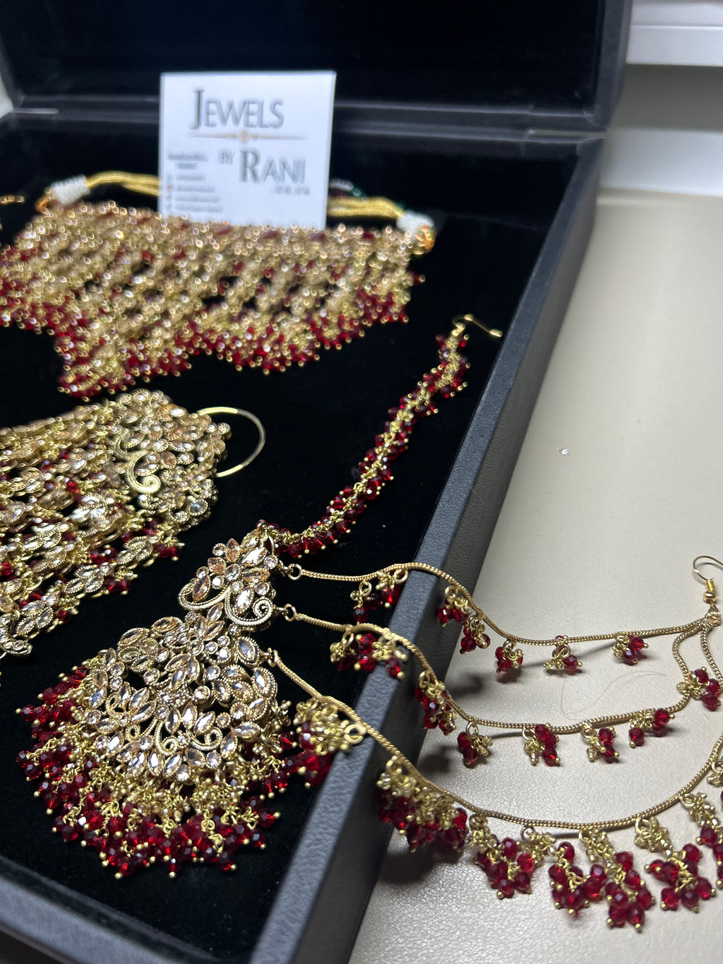 PRE ORDER: 6 Week Making time- New Style Beautiful Deep Red & Gold 22crt Gold Plated Bridal Jewellery Set