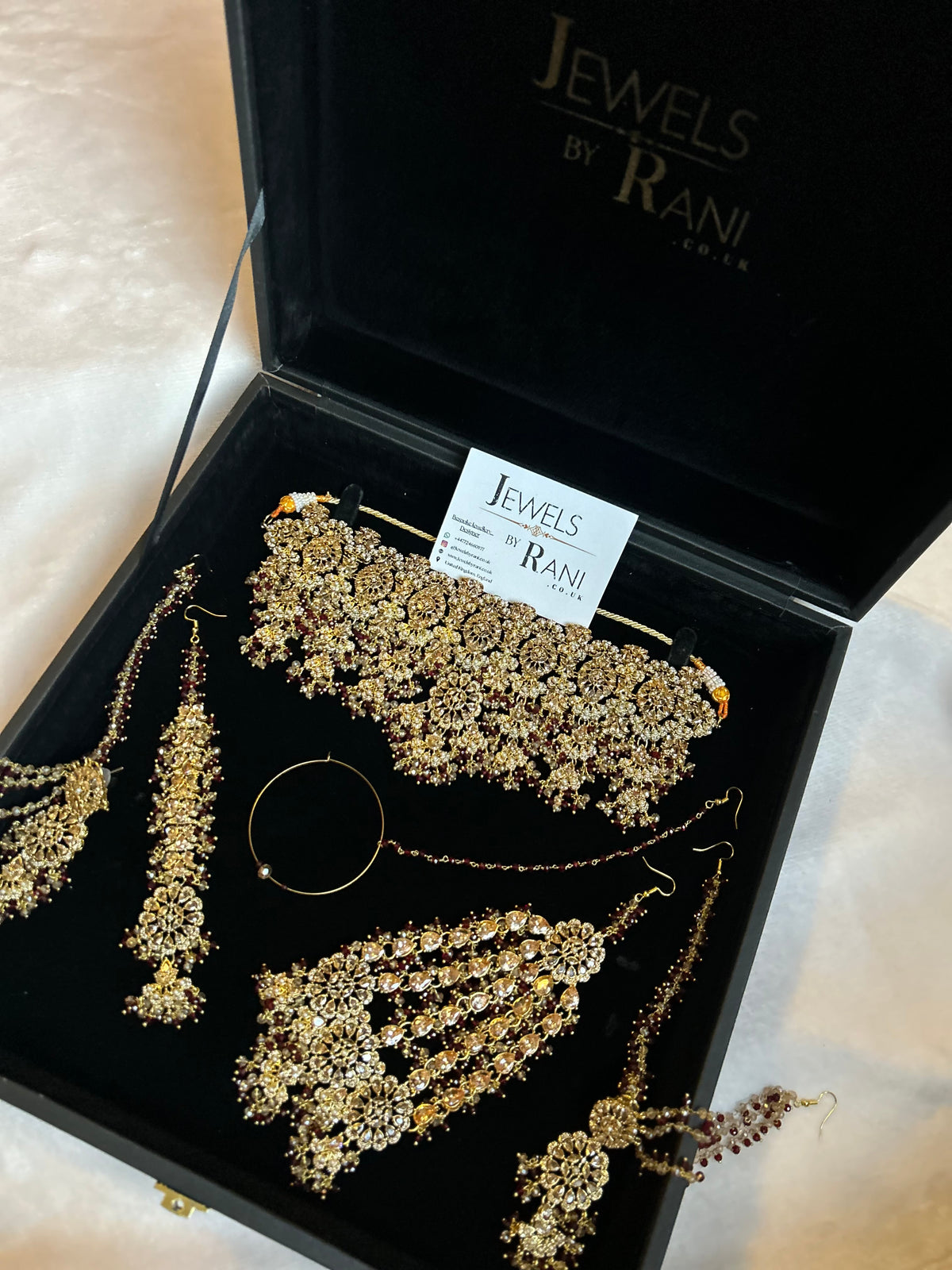 22crt Gold Plated  - Trending Maroon and Gold Choker Bridal Set Style 3862