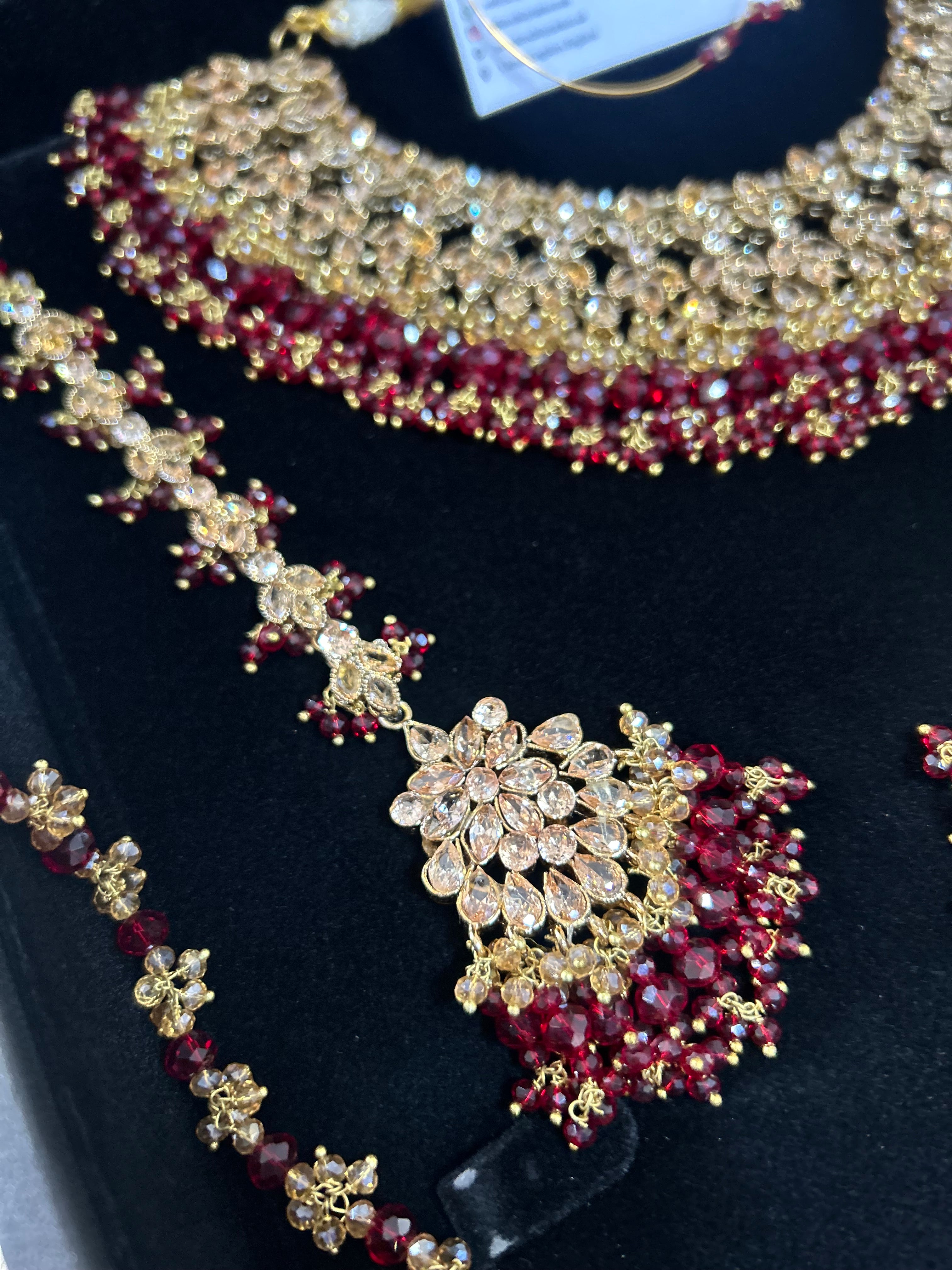 BeautifulMaroon and Gold  Full Bridal Jewellery Set/ Style 18