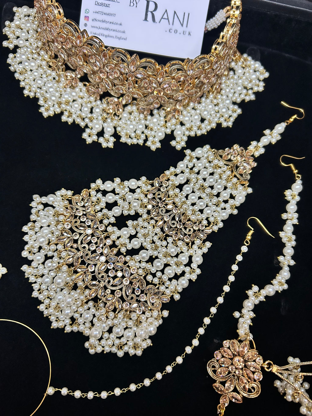 Pearly White & Gold Bridal Choker Jewellery Set Style 480