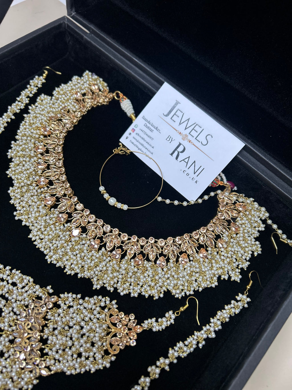 Pearly White & Gold Bridal Jewellery Set Style 429