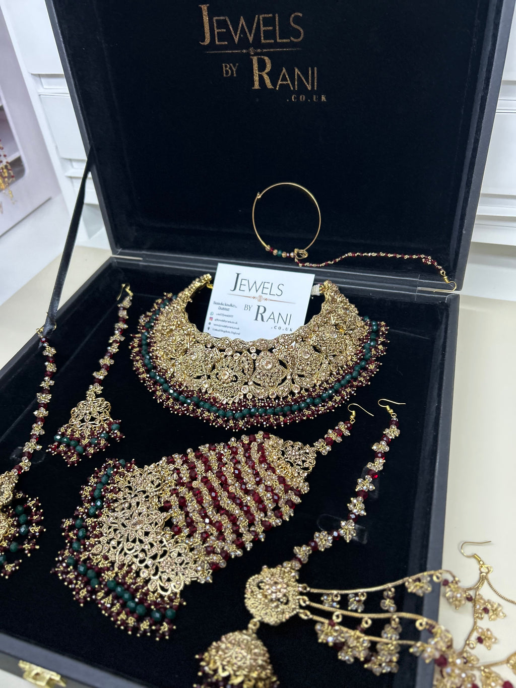 Pre order 6 Weeks - Stunning Green and Maroon Bridal Jewellery Set