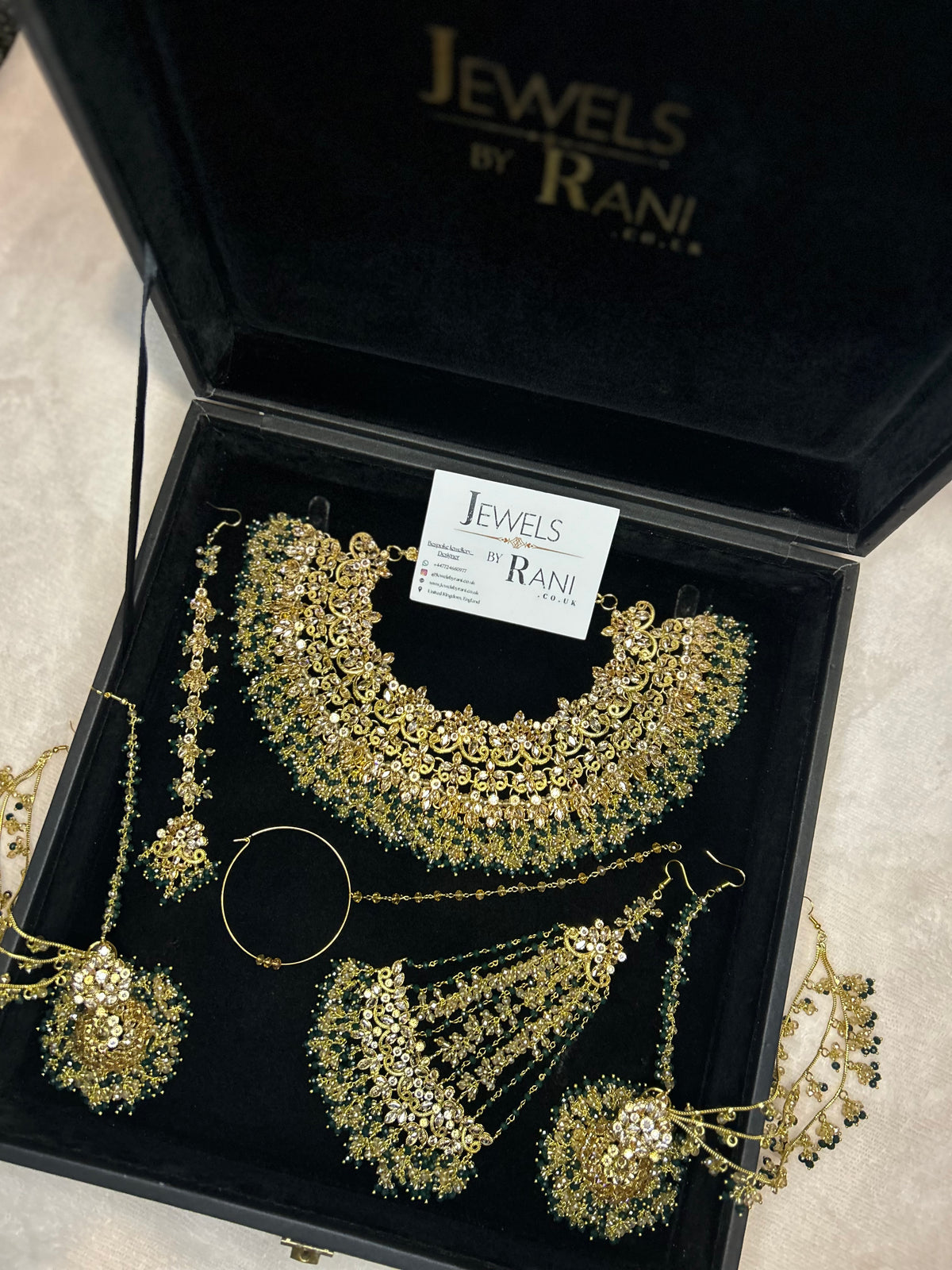 22crt Gold Plated  - Green and Gold Bridal Set Style 4381