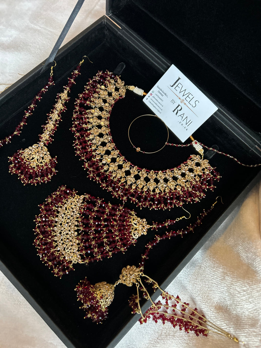 22crt Gold Plated  - Maroon and Gold Bridal Set Style 3863