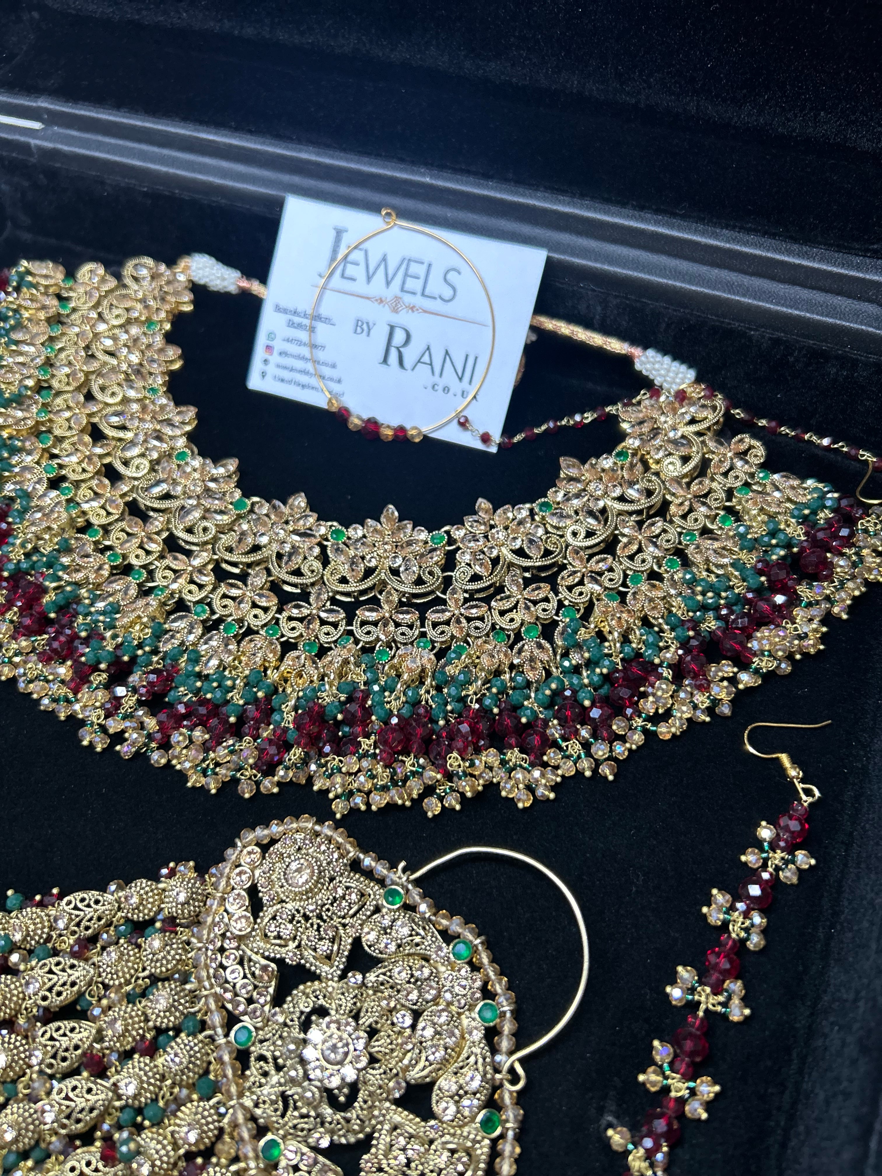 Beautiful Maroon & Green 22 crt Gold Plated Bridal Jewellery Set Style 953