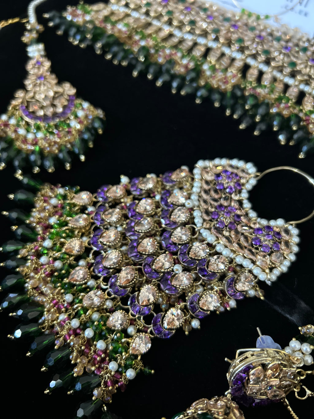 Pre Order 6 Weeks - 22crt Gold Plated- Purple and Green Mehndi Choker Set