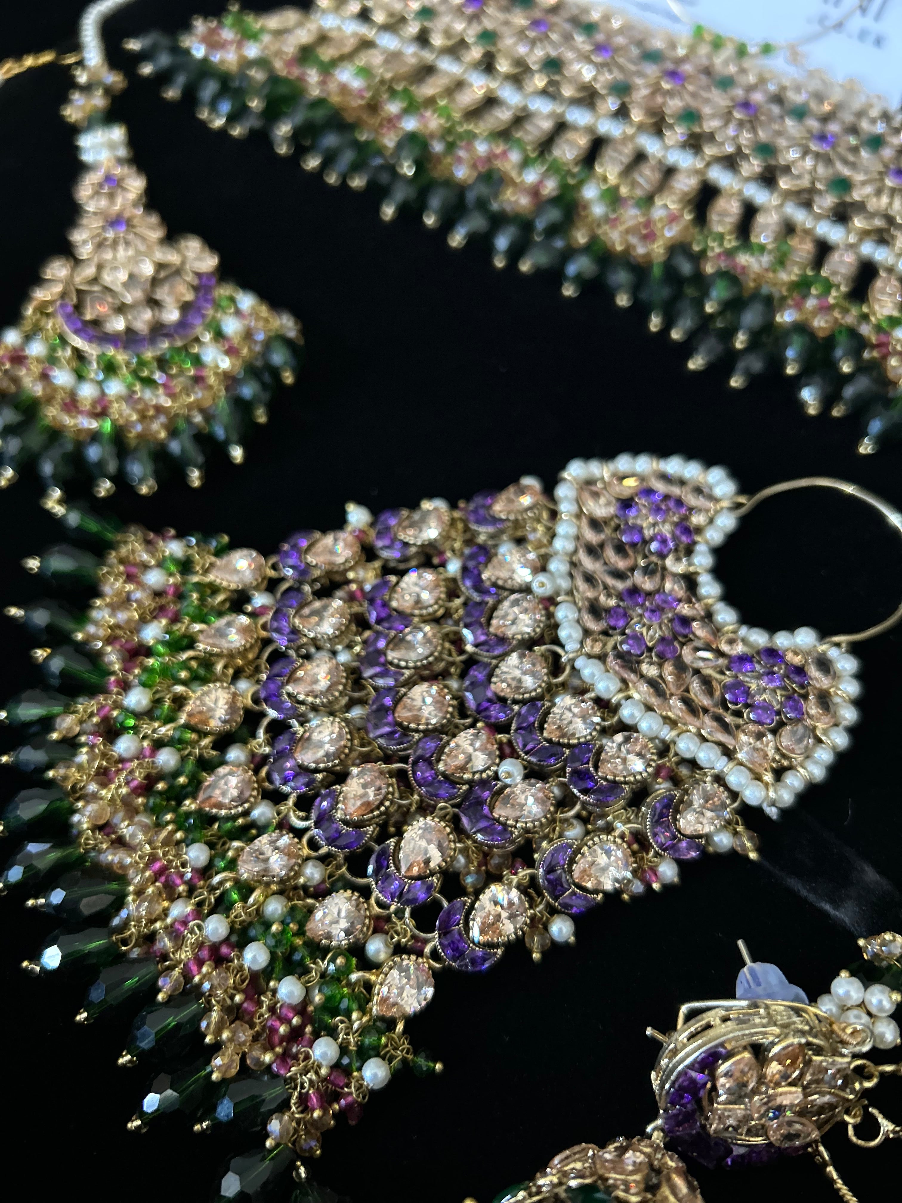 Pre Order 6 Weeks - 22crt Gold Plated- Purple and Green Mehndi Choker Set