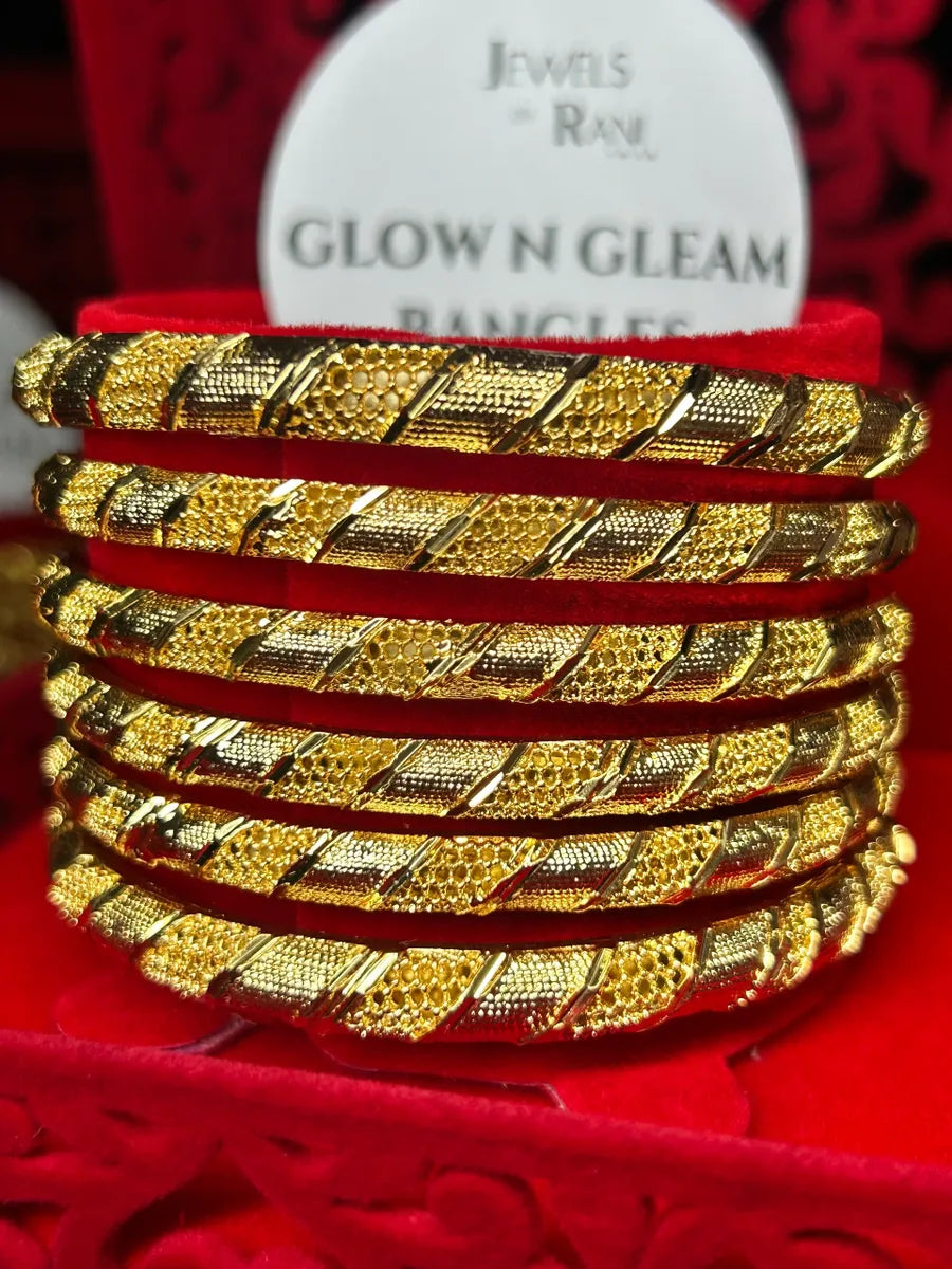 Gold Finish - Glow n Gleam Bangles - Gold Plated - 6 Bangles
